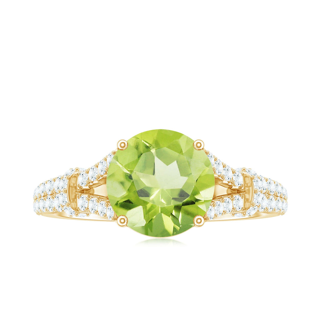 Peridot Solitaire Engagement Ring with Moissanite in Split Shank