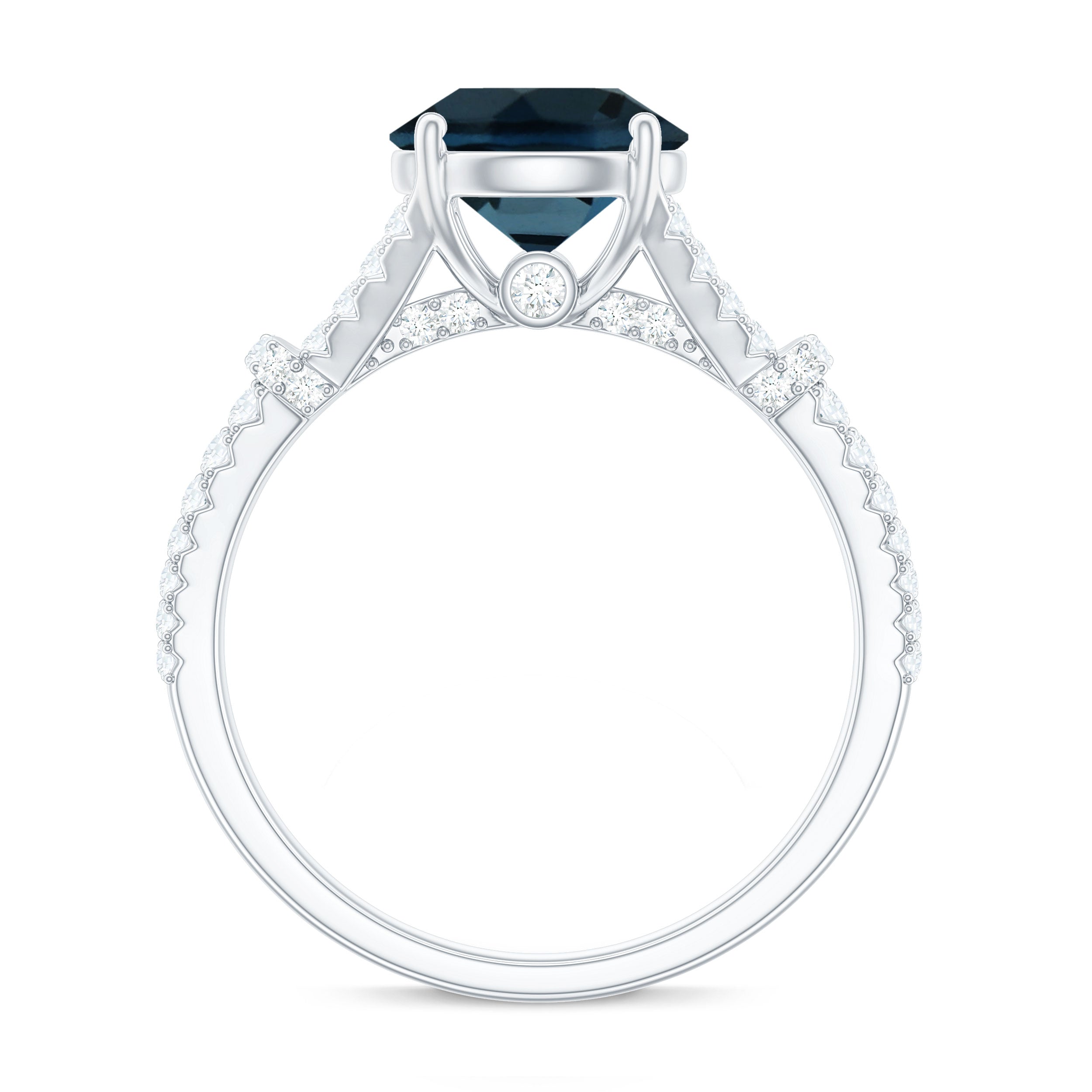 Natural London Blue Topaz Split Shank Engagement Ring