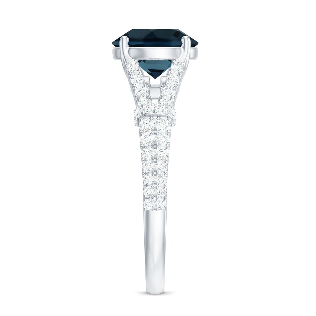 Natural London Blue Topaz Split Shank Engagement Ring