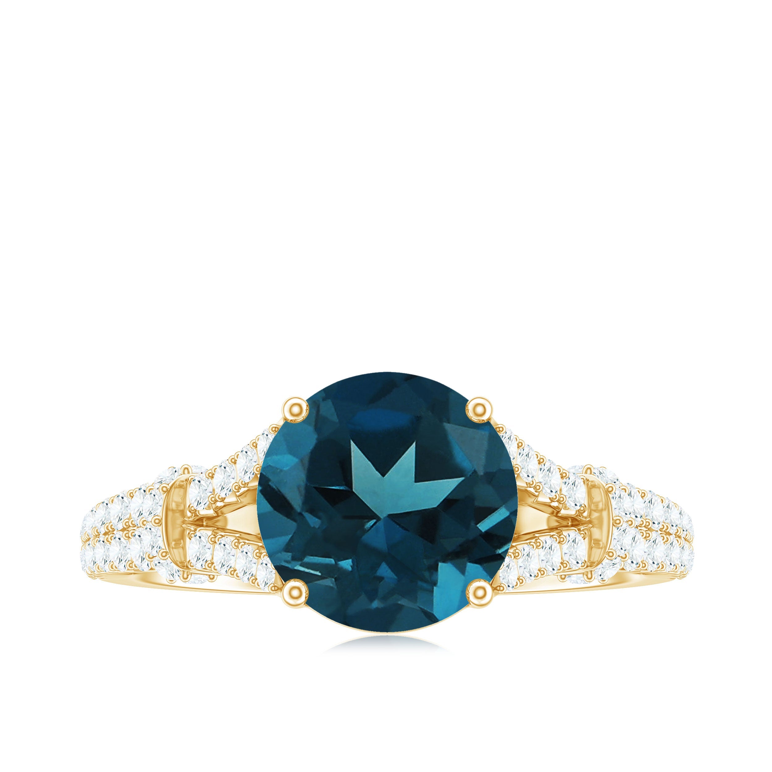 Natural London Blue Topaz Split Shank Engagement Ring