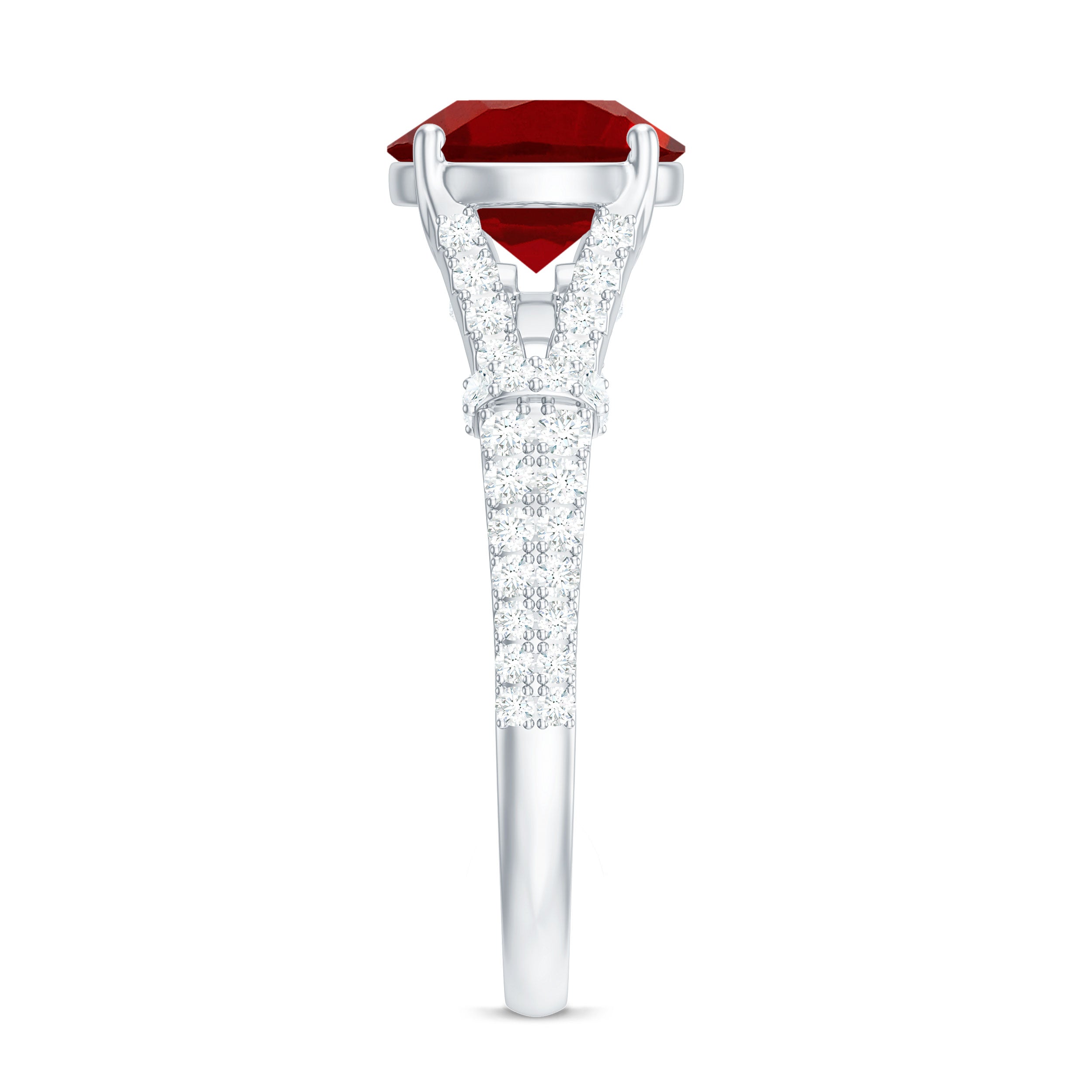 Lab Created Ruby and Diamond Split Shank Engagement Ring