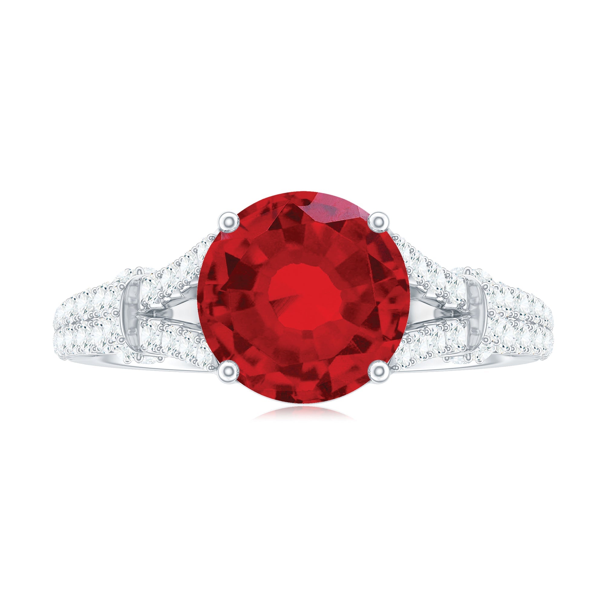 Lab Created Ruby and Diamond Split Shank Engagement Ring