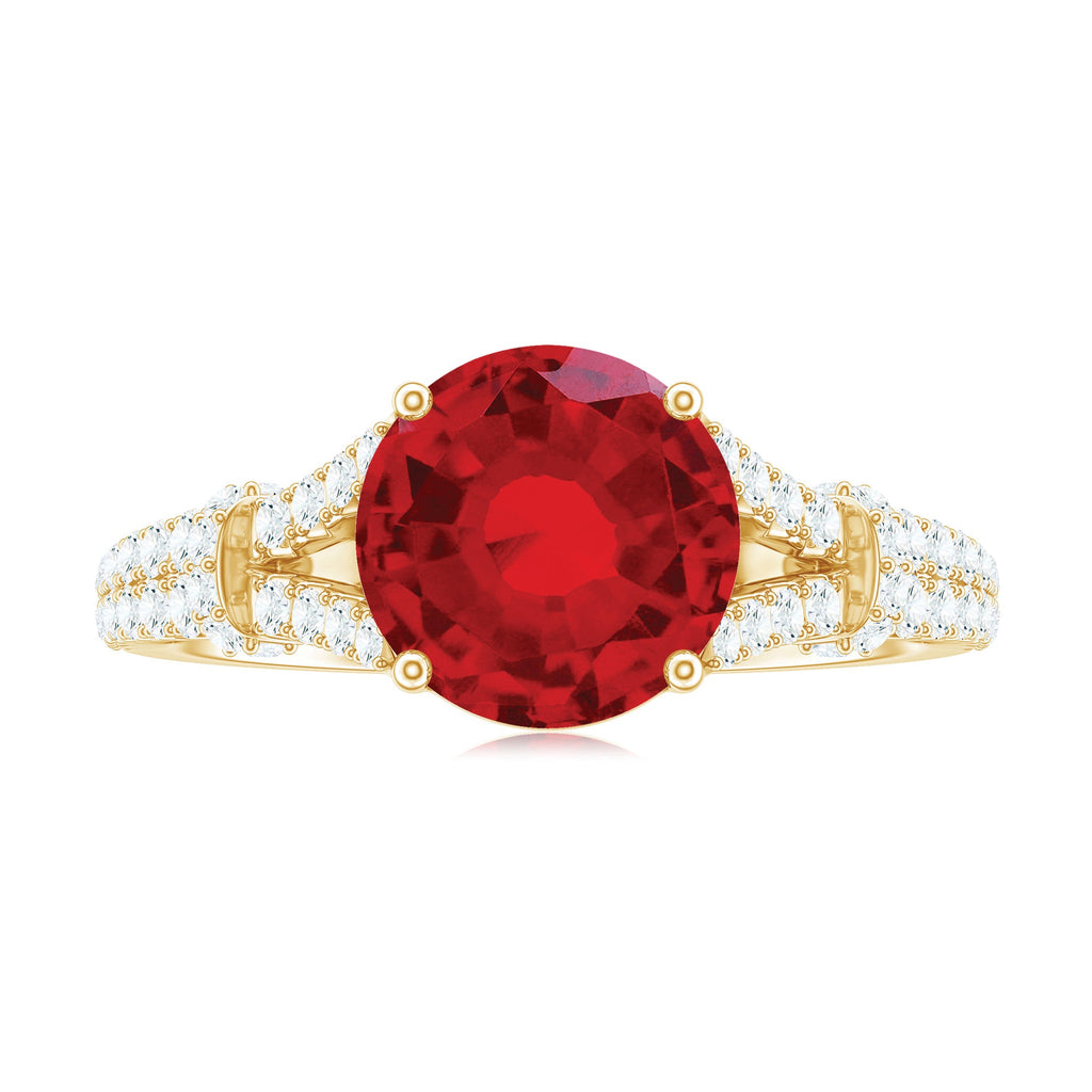 Lab Created Ruby and Diamond Split Shank Engagement Ring