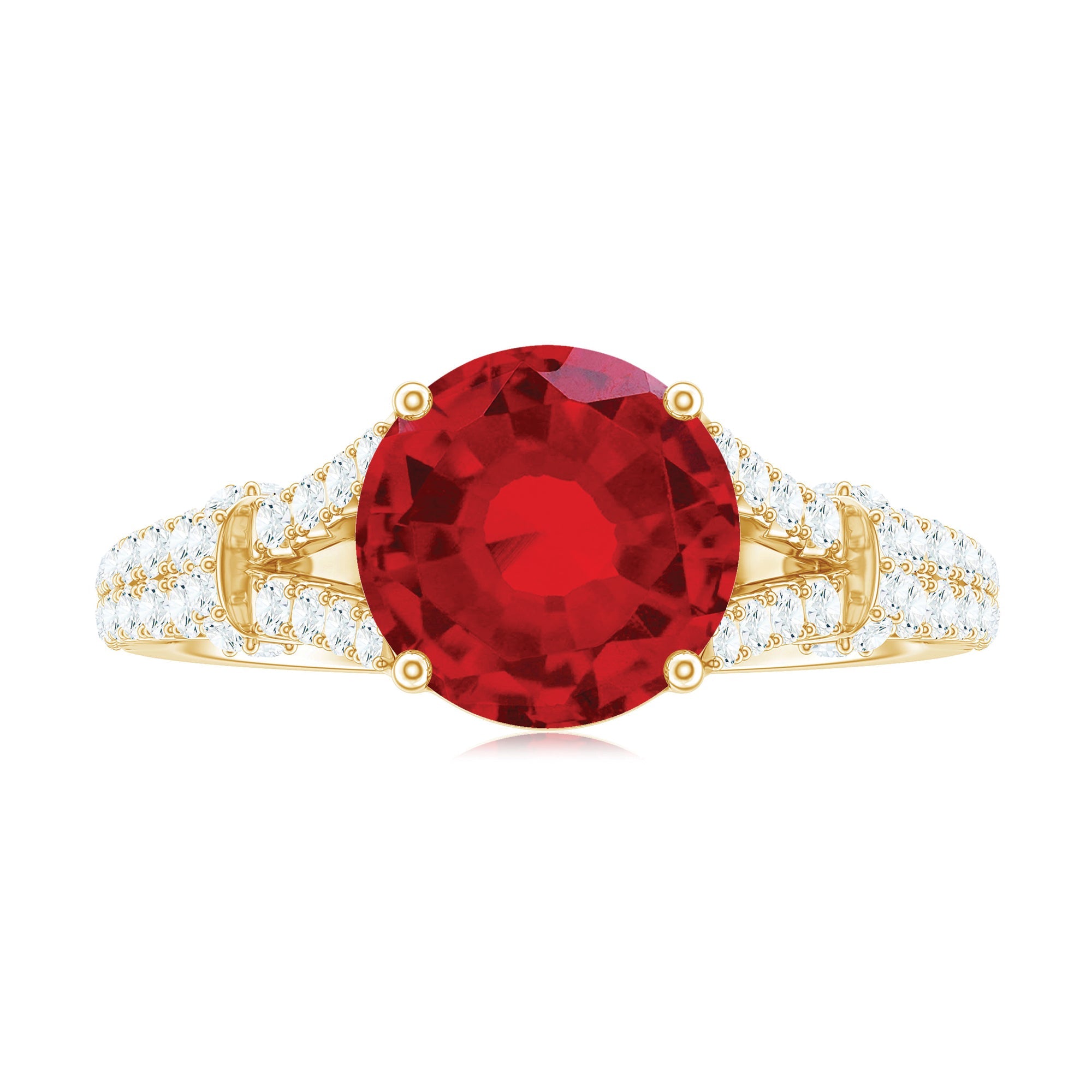 Lab Created Ruby and Diamond Split Shank Engagement Ring