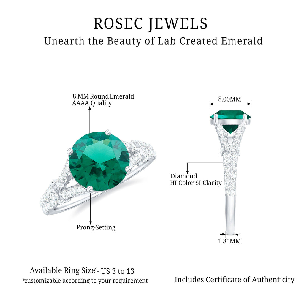 Classic Lab Grown Emerald Diamond Engagement Ring with Split Shank