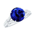 Certified 2.7 Carat Lab Grown Blue Sapphire Engagement Ring with Diamond Split Shank
