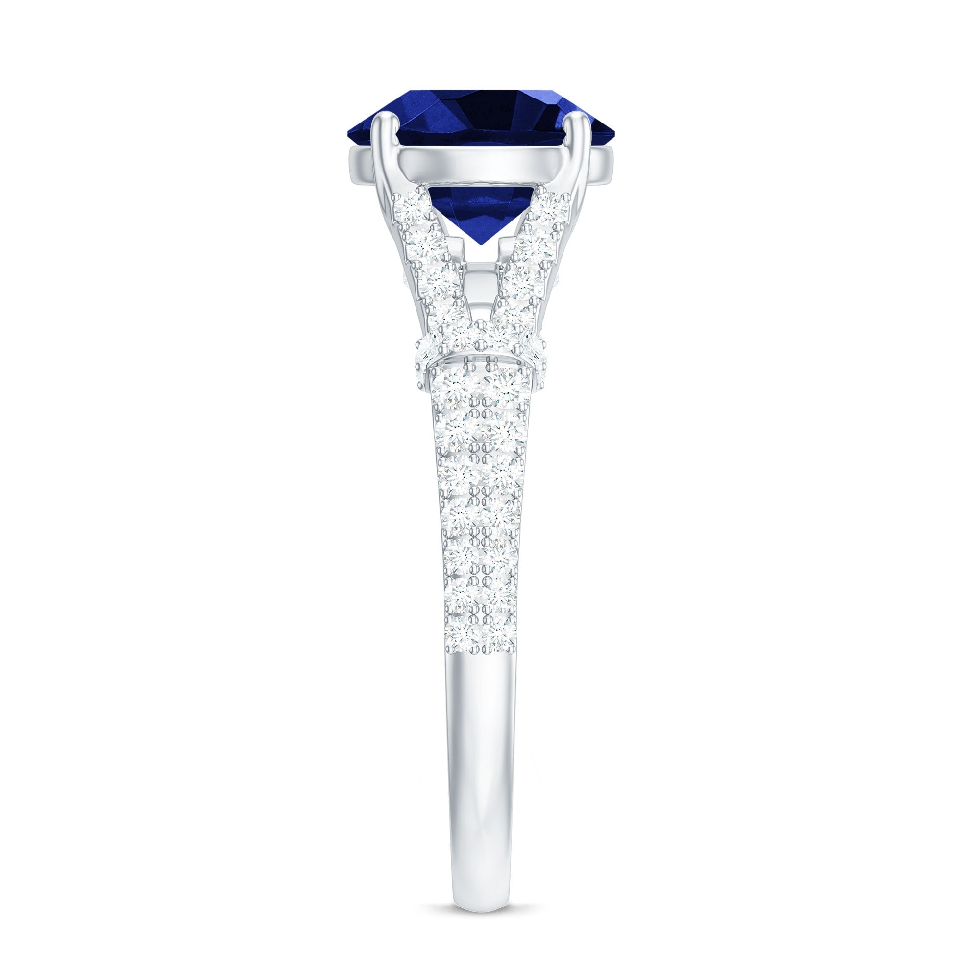 Certified 2.7 Carat Lab Grown Blue Sapphire Engagement Ring with Diamond Split Shank