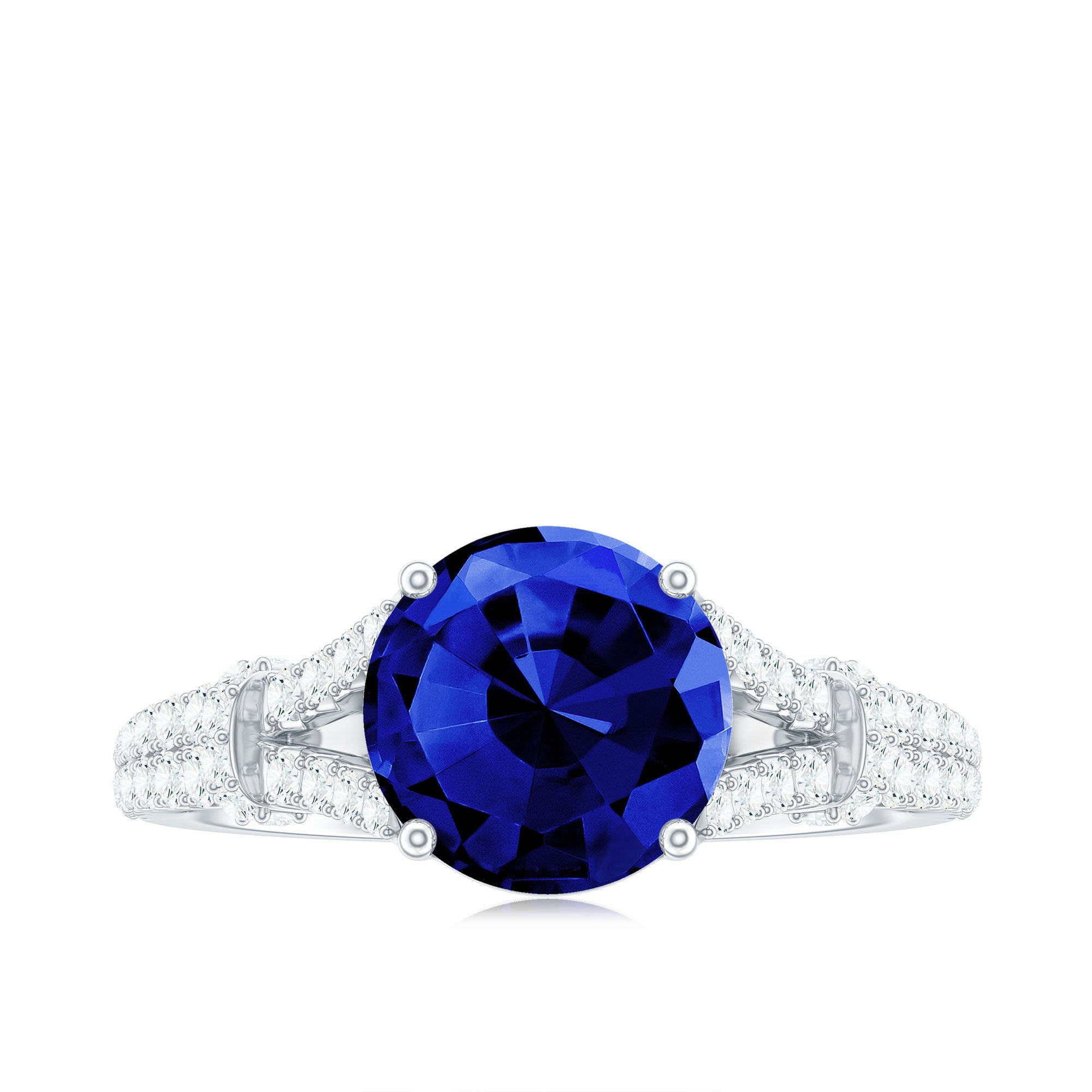 Certified 2.7 Carat Lab Grown Blue Sapphire Engagement Ring with Diamond Split Shank