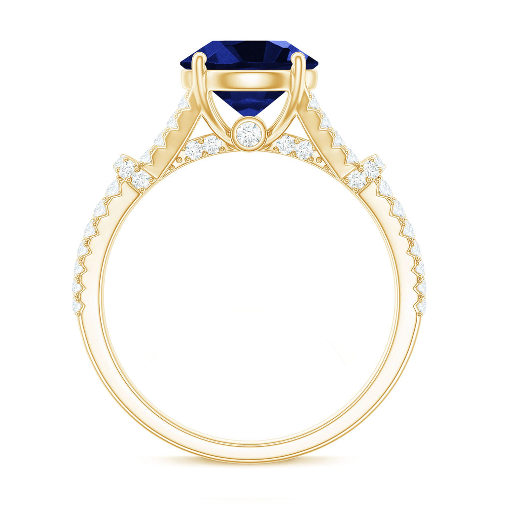 Certified 2.7 Carat Lab Grown Blue Sapphire Engagement Ring with Diamond Split Shank