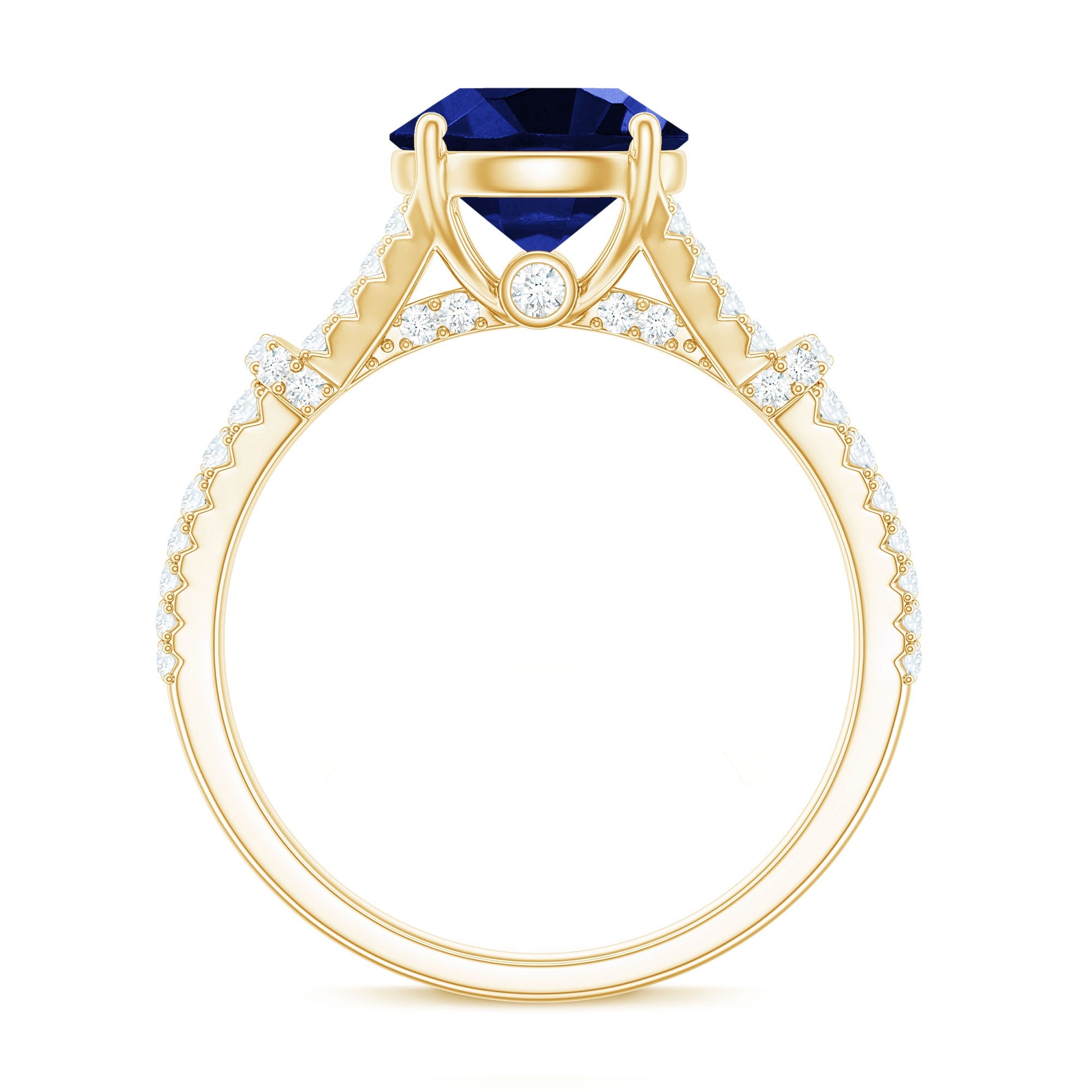 Certified 2.7 Carat Lab Grown Blue Sapphire Engagement Ring with Diamond Split Shank