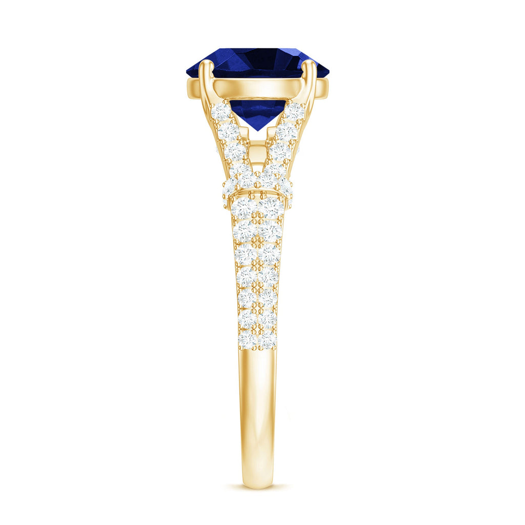 Certified 2.7 Carat Lab Grown Blue Sapphire Engagement Ring with Diamond Split Shank