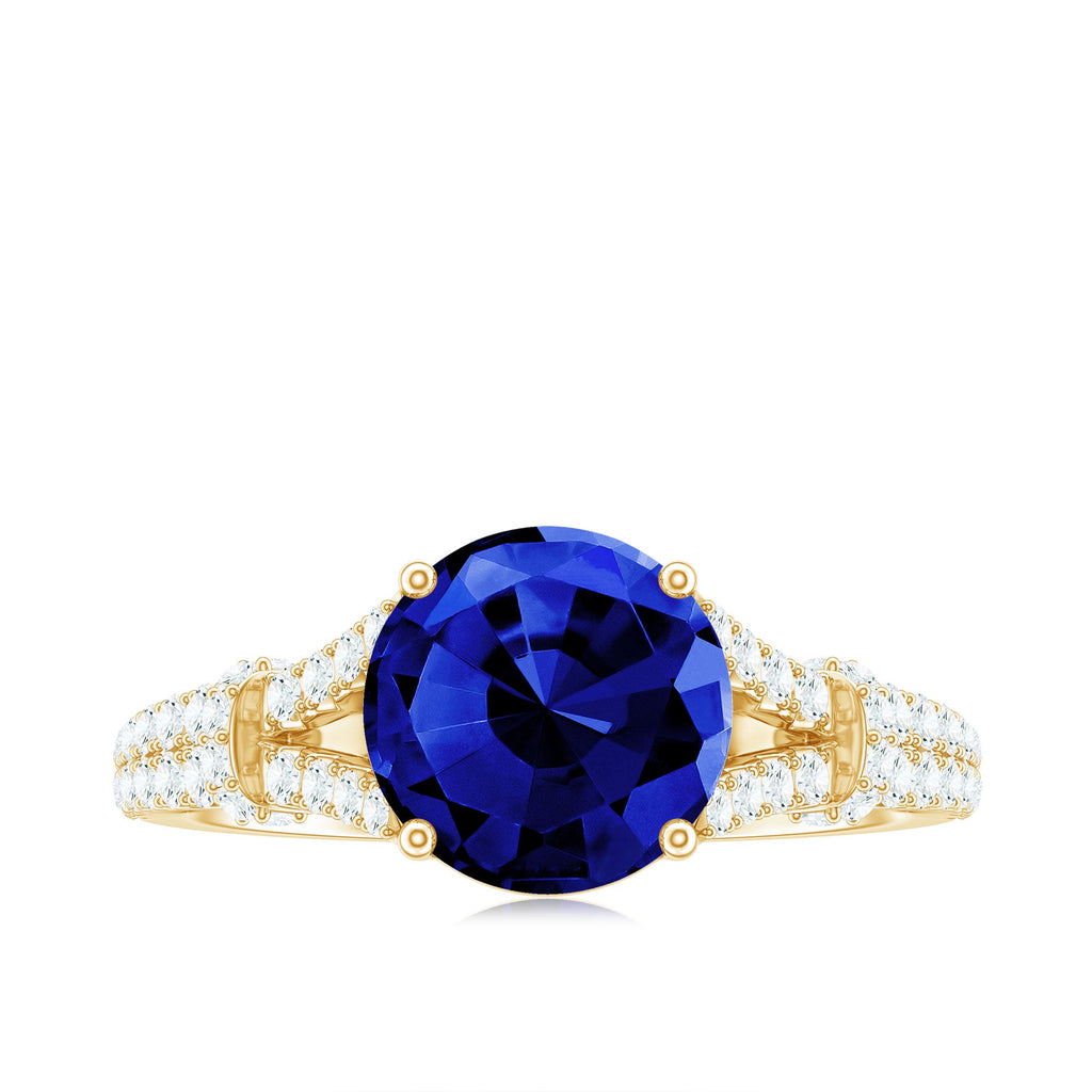 Certified 2.7 Carat Lab Grown Blue Sapphire Engagement Ring with Diamond Split Shank