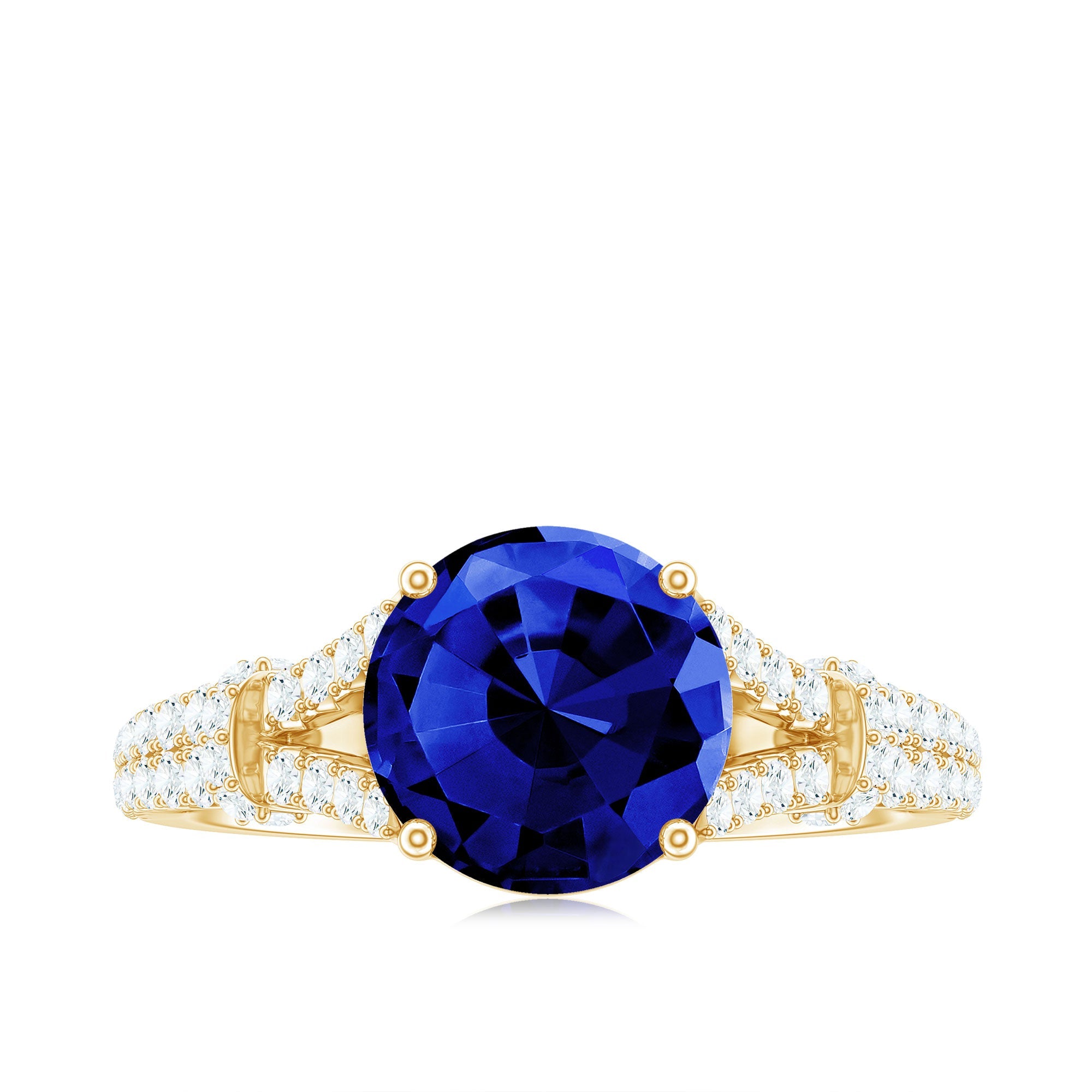 Certified 2.7 Carat Lab Grown Blue Sapphire Engagement Ring with Diamond Split Shank