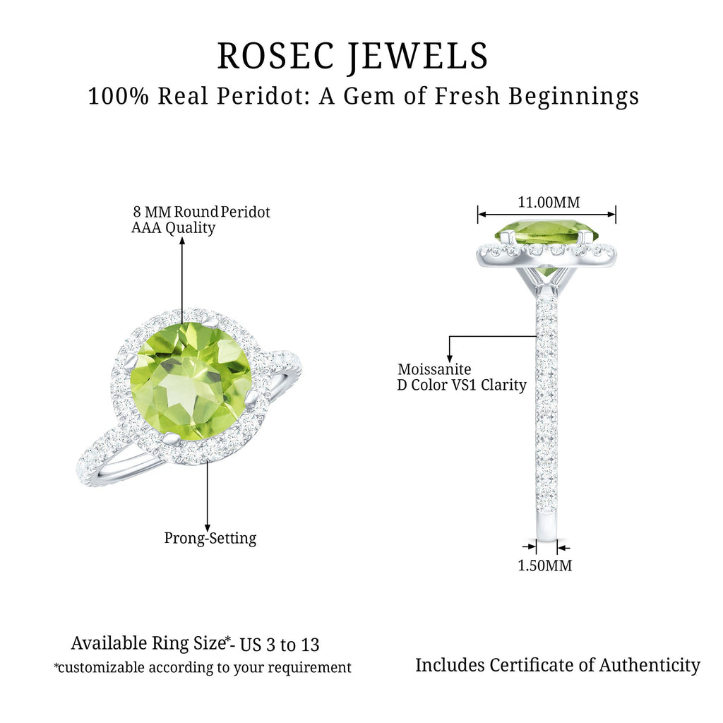 2 CT Round Peridot Engagement Ring with Moissanite Halo