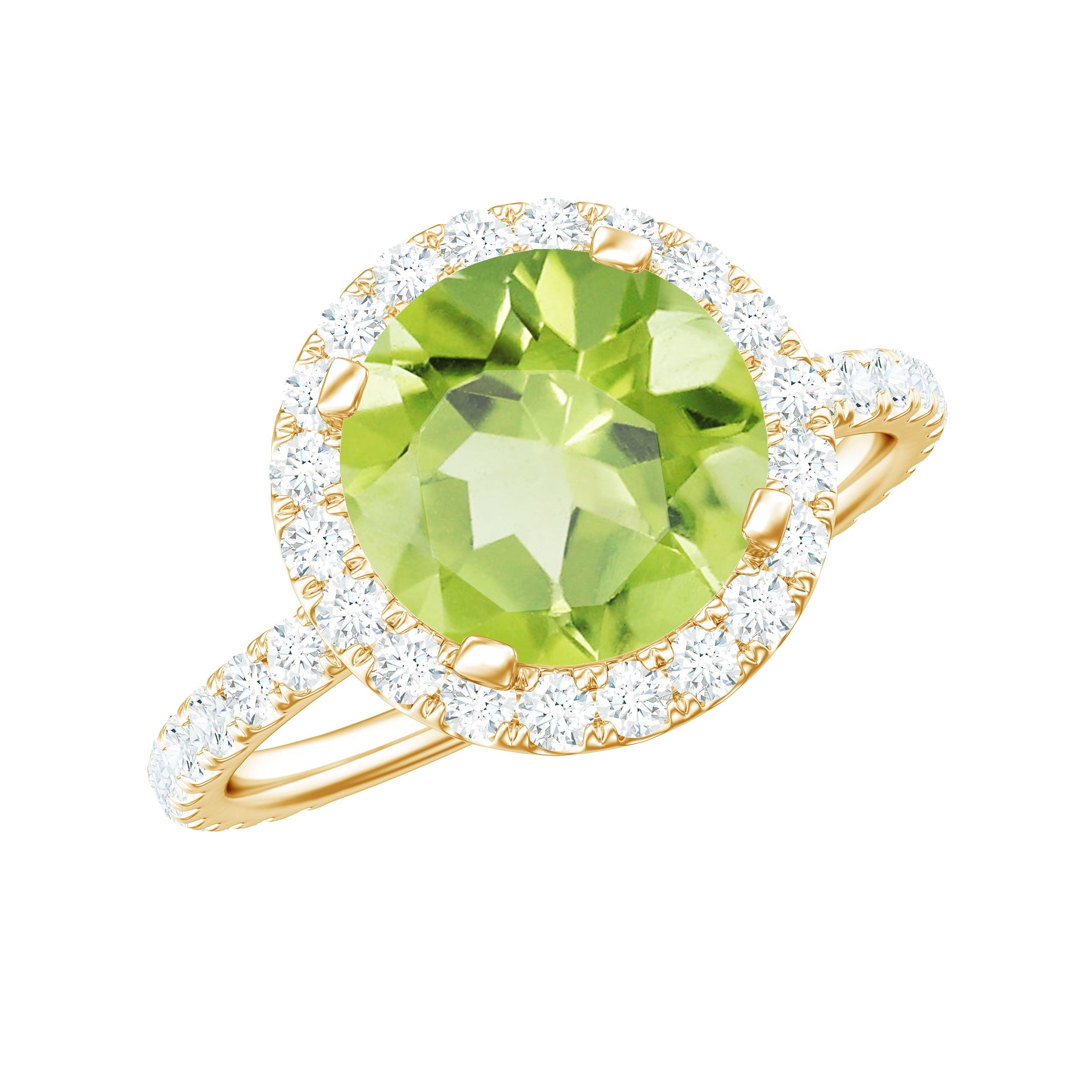 2 CT Round Peridot Engagement Ring with Moissanite Halo