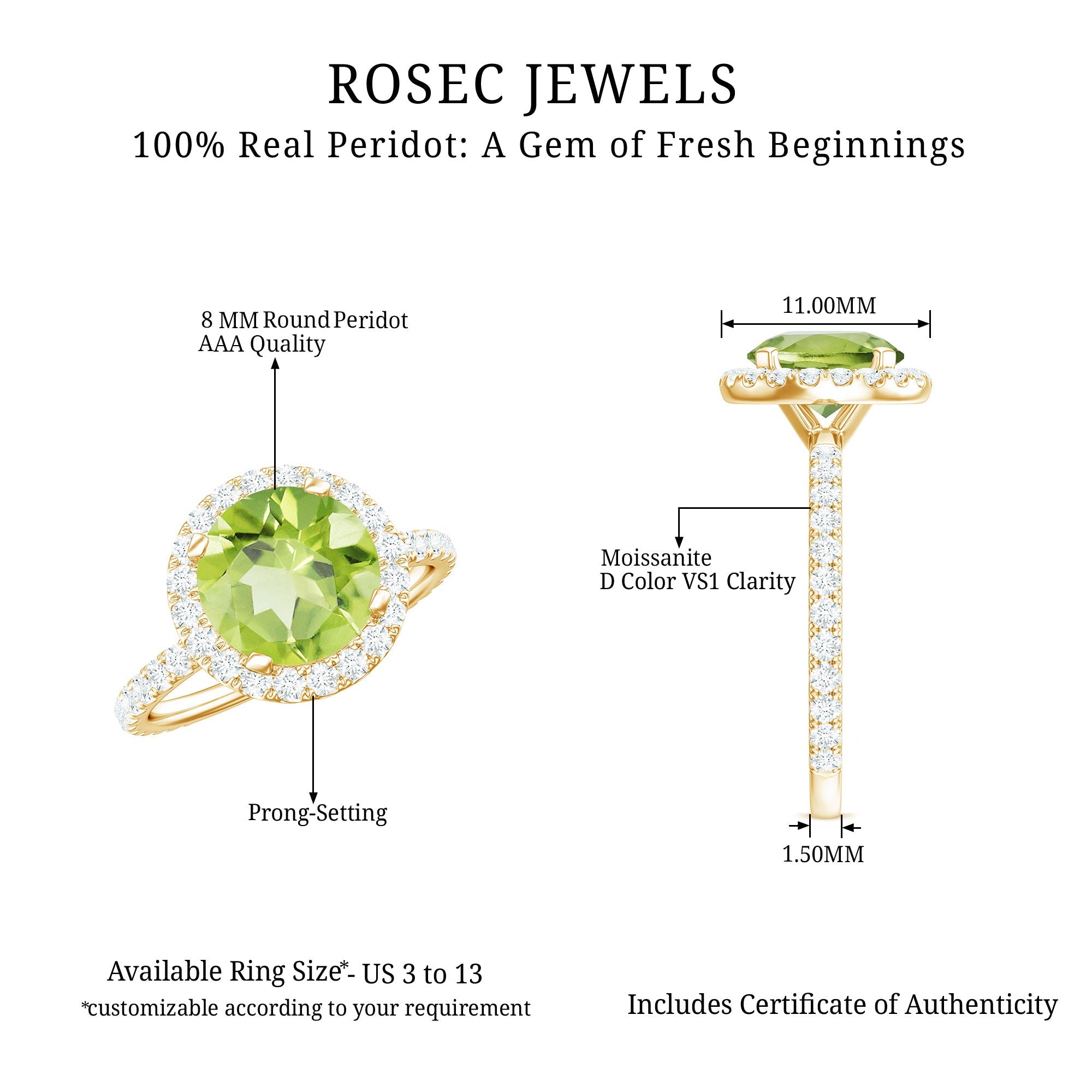 2 CT Round Peridot Engagement Ring with Moissanite Halo