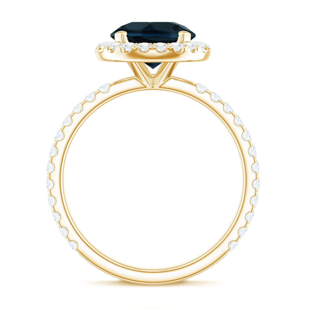 8MM London Blue Topaz Classic Engagement Ring with Diamond