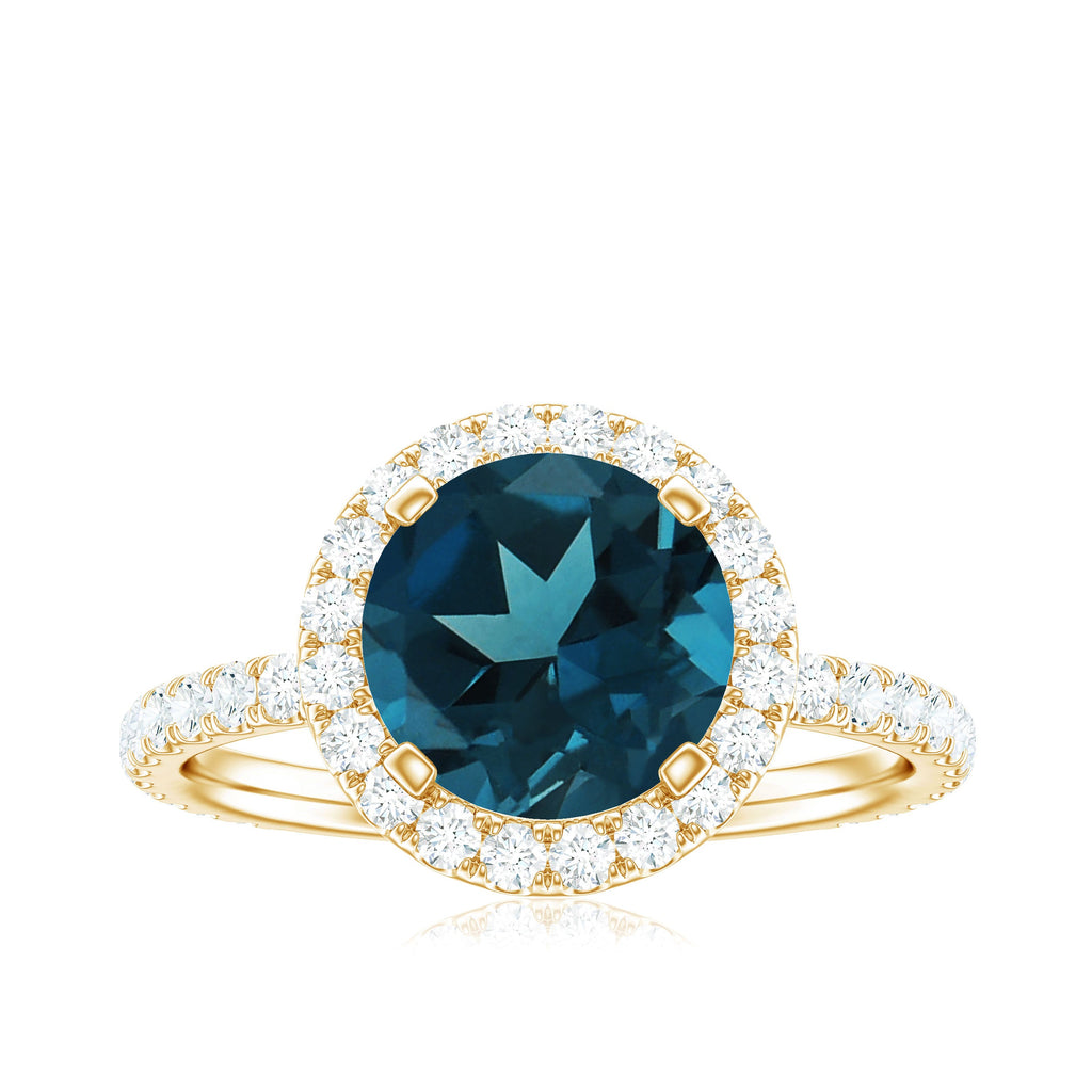 8MM London Blue Topaz Classic Engagement Ring with Diamond