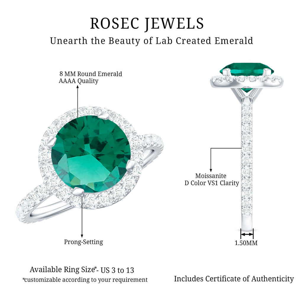 Certified 8 mm Lab Grown Emerald Classic Engagement Ring with Halo