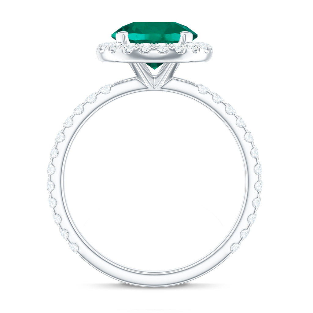 Certified 8 mm Lab Grown Emerald Classic Engagement Ring with Halo
