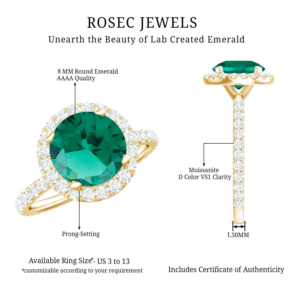 Certified 8 mm Lab Grown Emerald Classic Engagement Ring with Halo