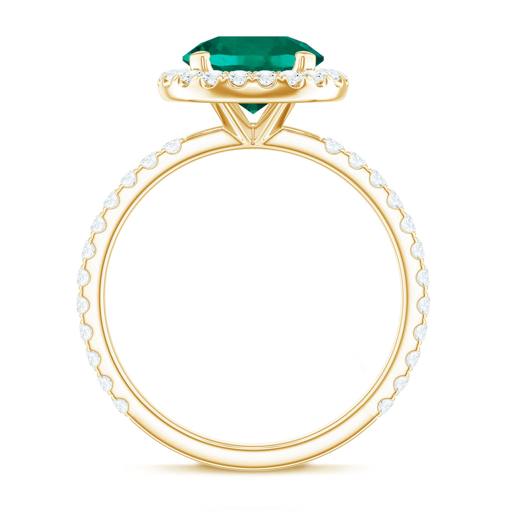 Certified 8 mm Lab Grown Emerald Classic Engagement Ring with Halo