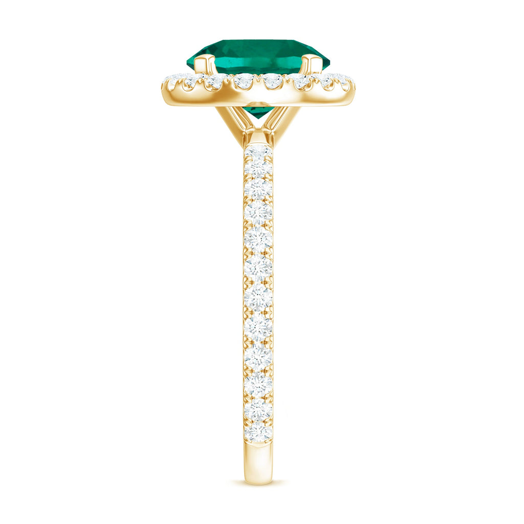 Certified 8 mm Lab Grown Emerald Classic Engagement Ring with Halo