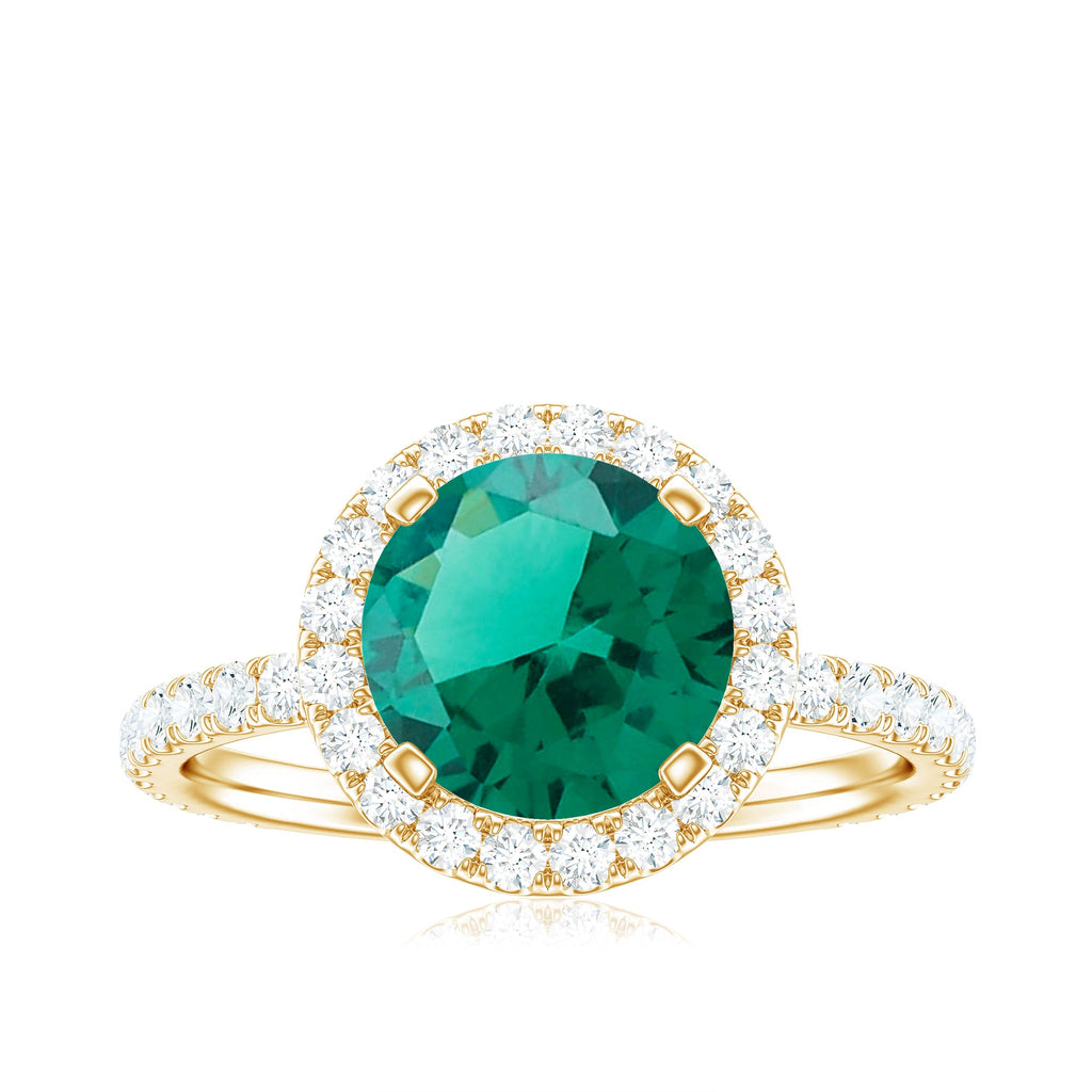 Certified 8 mm Lab Grown Emerald Classic Engagement Ring with Halo