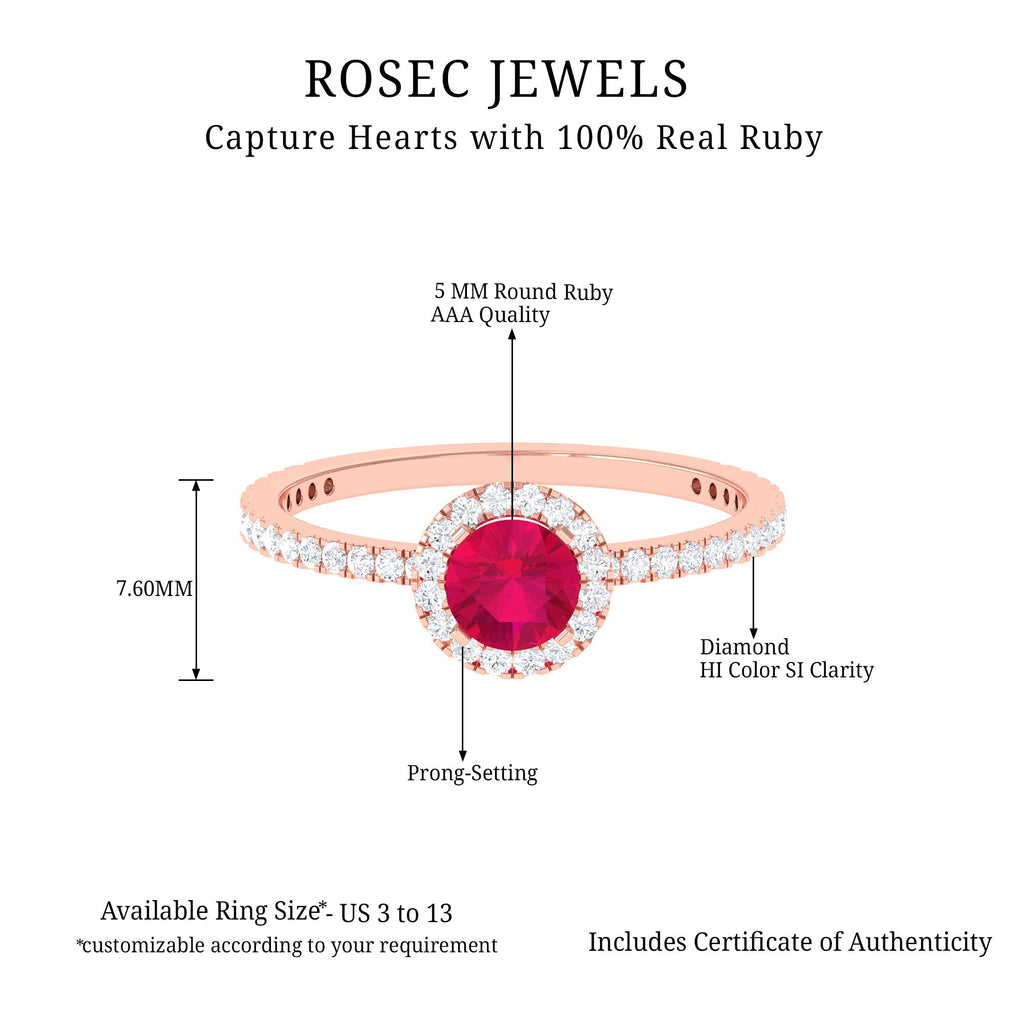 1 CT Minimal Ruby and Diamond Engagement Ring