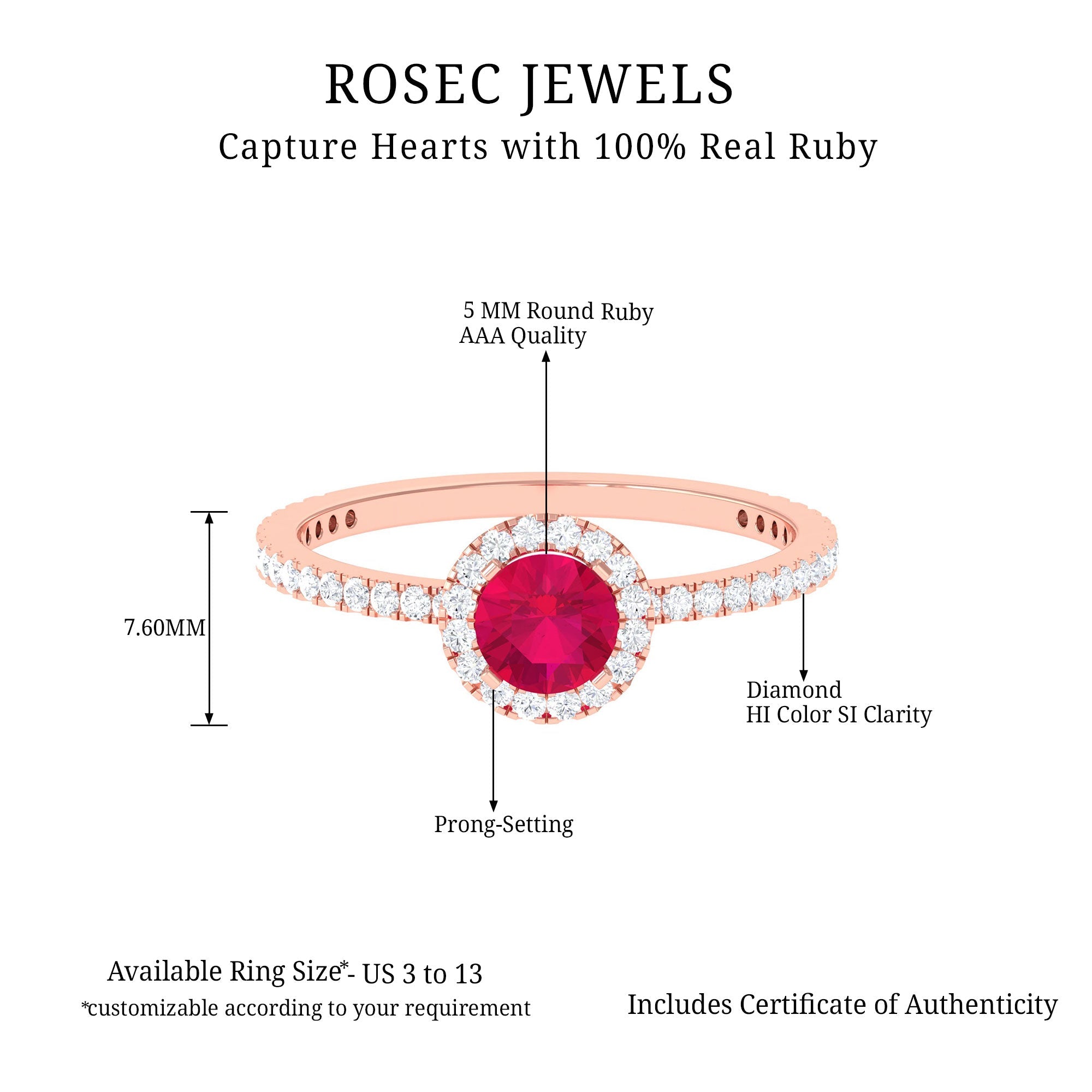 1 CT Minimal Ruby and Diamond Engagement Ring