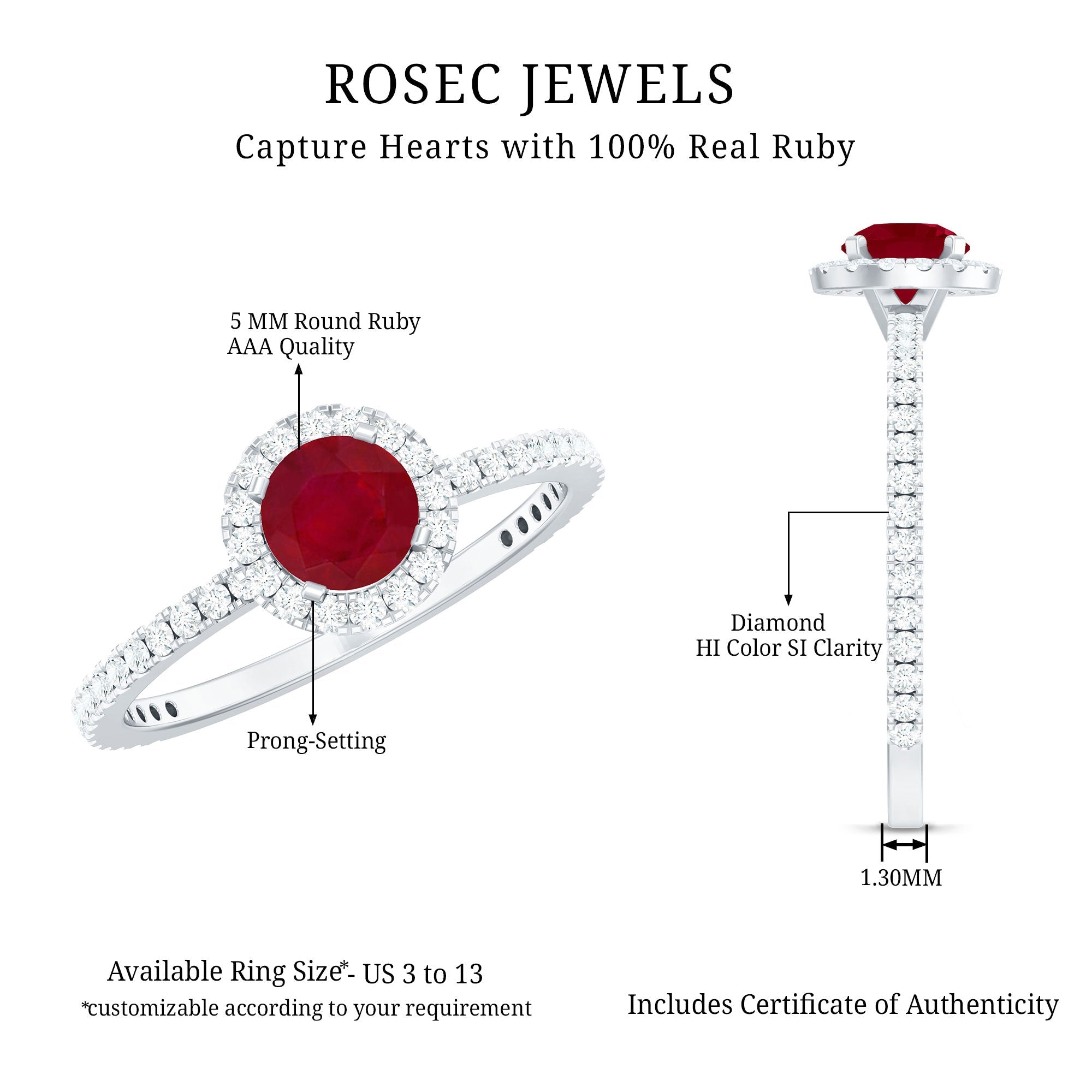 1 CT Minimal Ruby and Diamond Engagement Ring