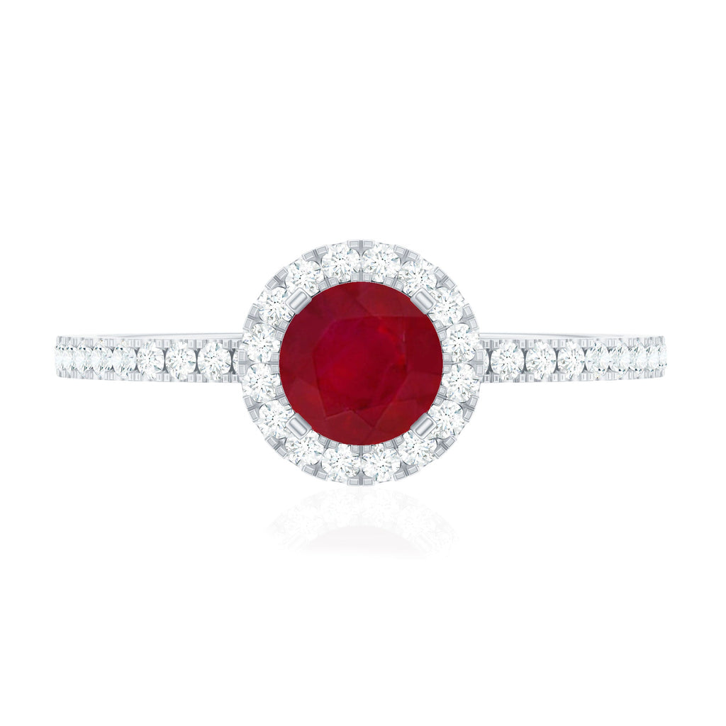 1 CT Minimal Ruby and Diamond Engagement Ring