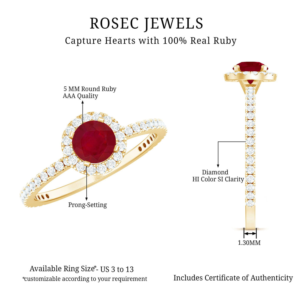 1 CT Minimal Ruby and Diamond Engagement Ring