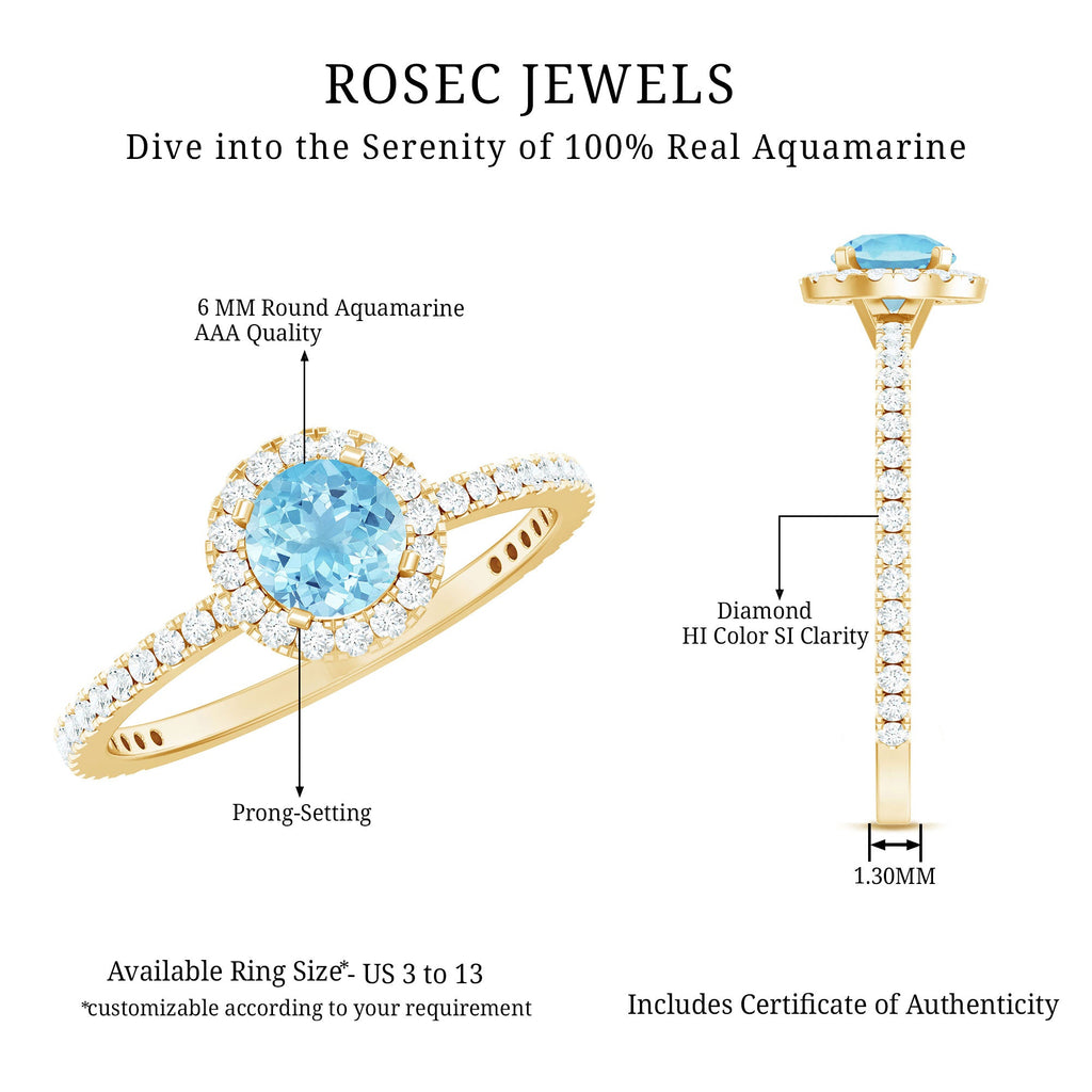 Genuine Blue Aquamarine Ring with Diamond Accent