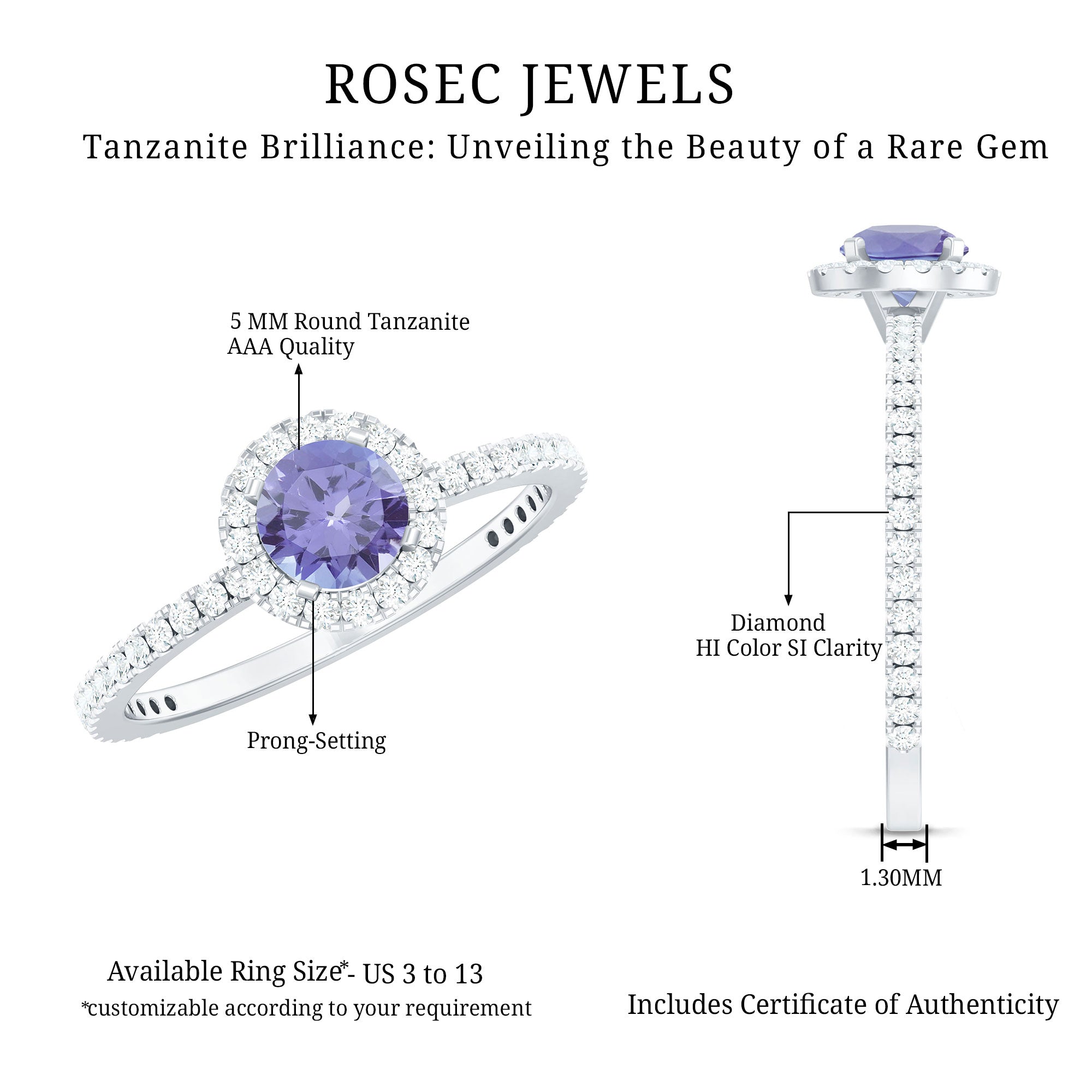 Womens Tanzanite Halo Ring with Diamond