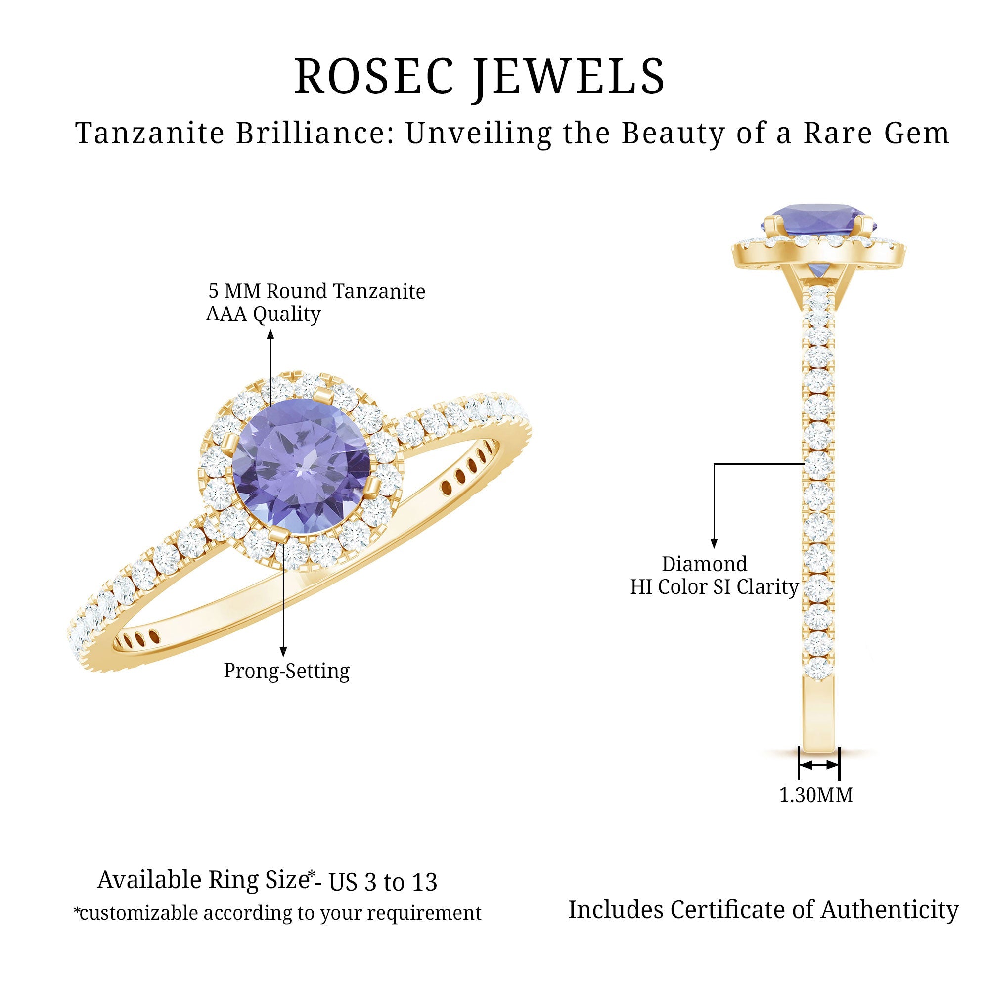 Womens Tanzanite Halo Ring with Diamond