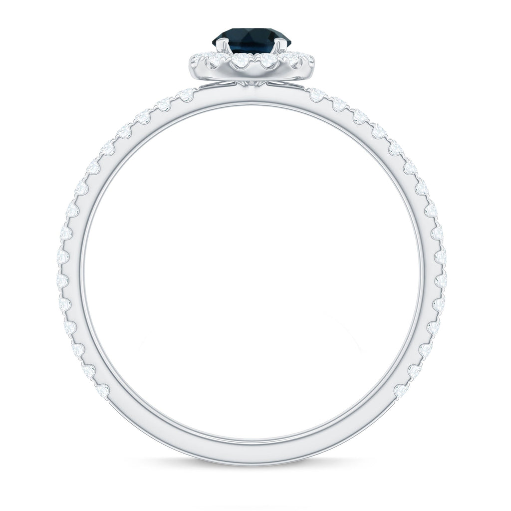 Round Shaped Blue Topaz and Diamond Minimal Engagement Ring