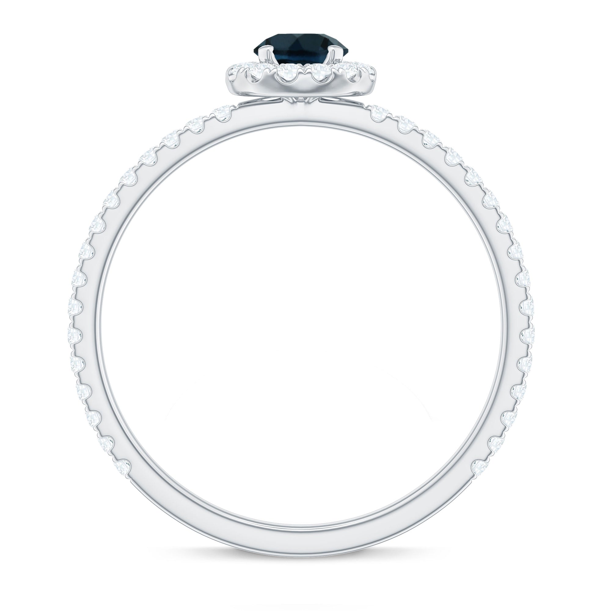 Round Shaped Blue Topaz and Diamond Minimal Engagement Ring