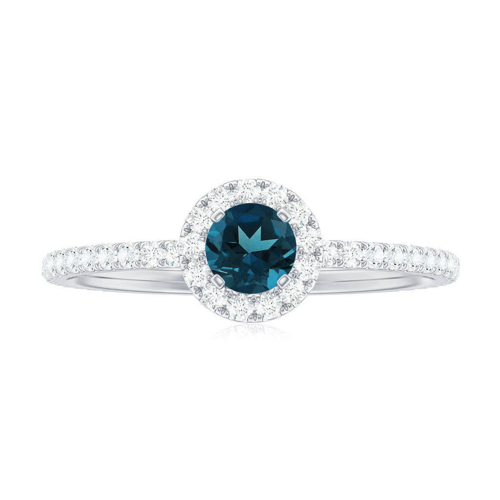 Round Shaped Blue Topaz and Diamond Minimal Engagement Ring