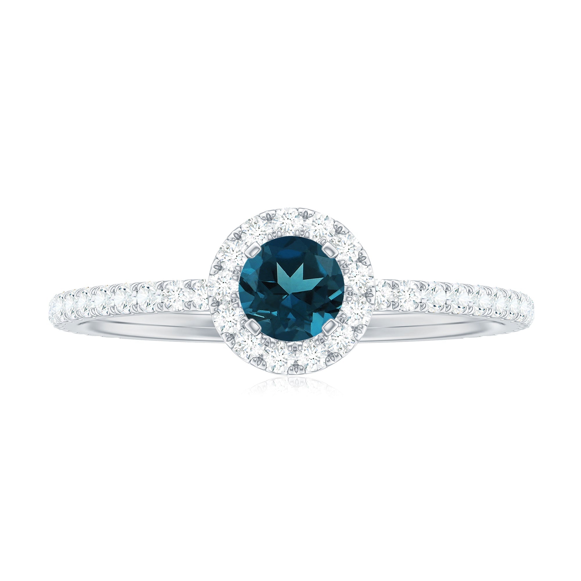 Round Shaped Blue Topaz and Diamond Minimal Engagement Ring