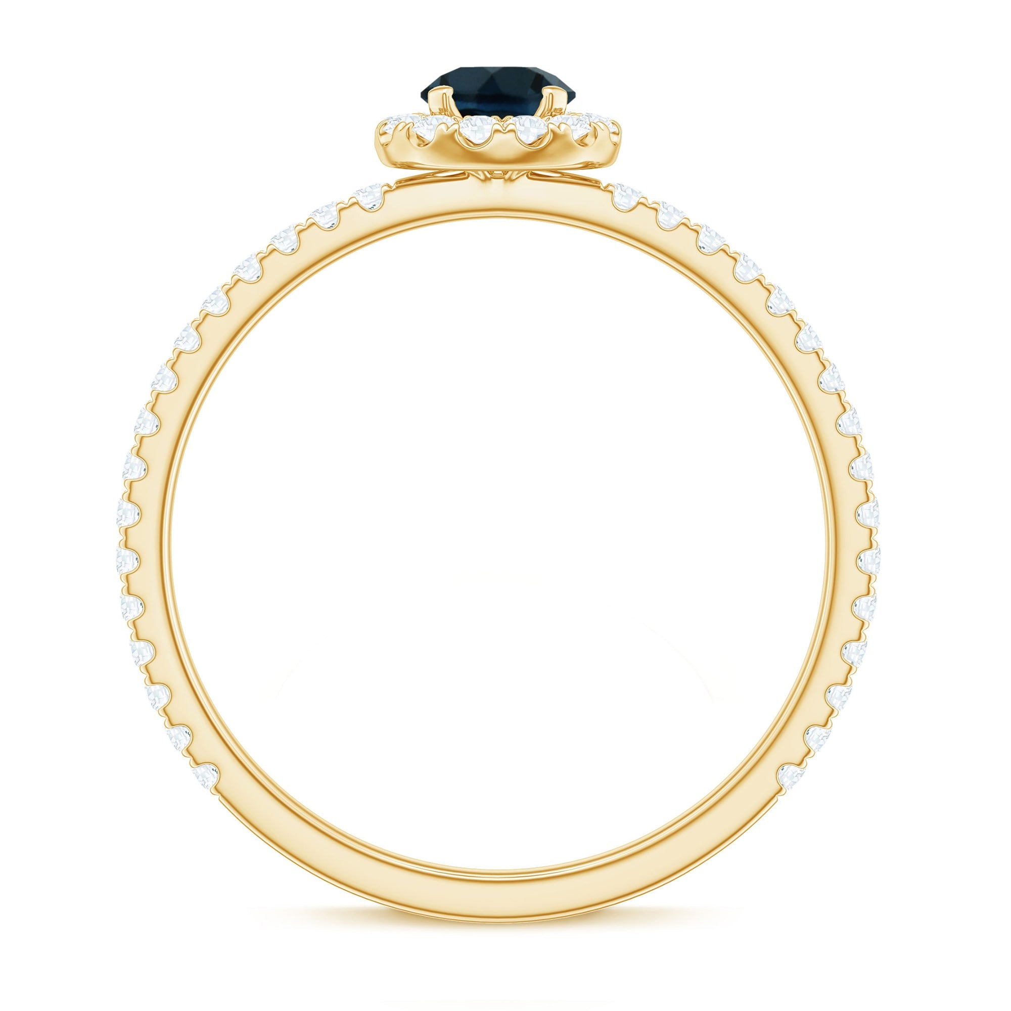 Round Shaped Blue Topaz and Diamond Minimal Engagement Ring