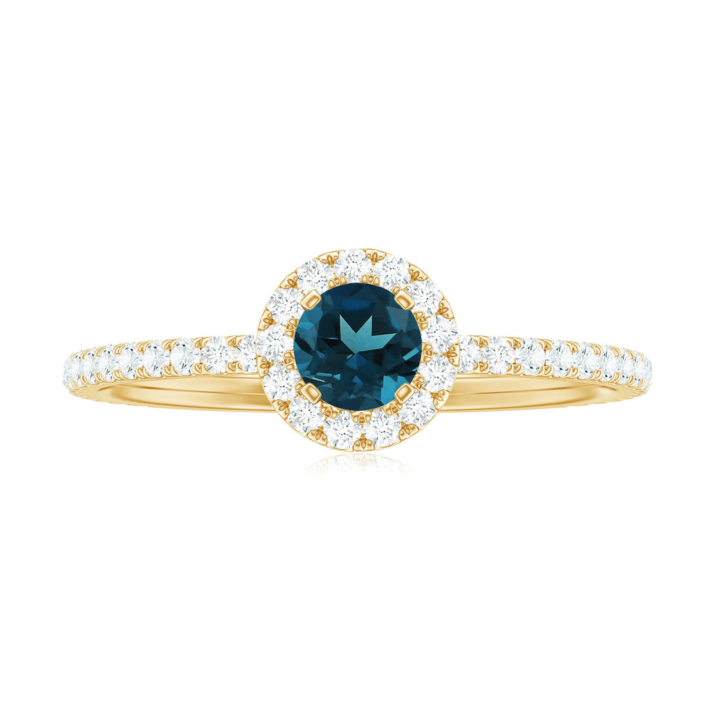 Round Shaped Blue Topaz and Diamond Minimal Engagement Ring