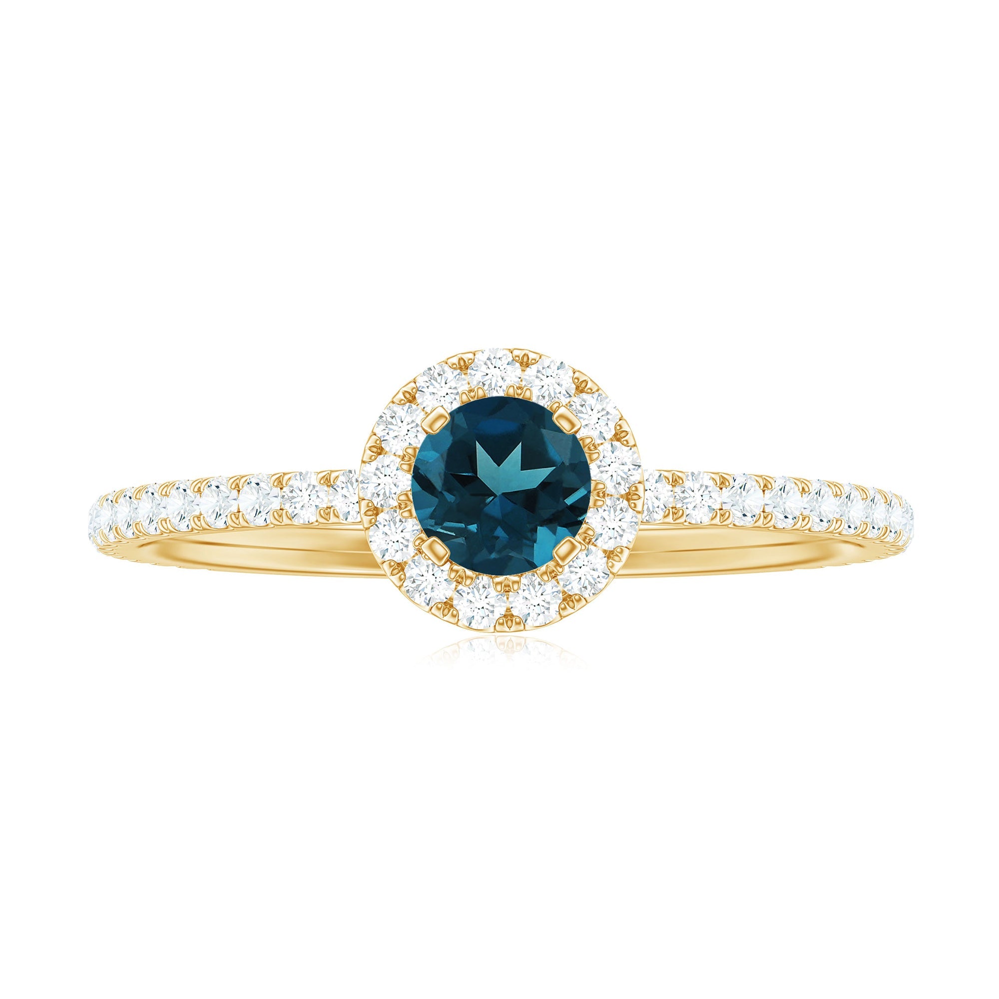 Round Shaped Blue Topaz and Diamond Minimal Engagement Ring
