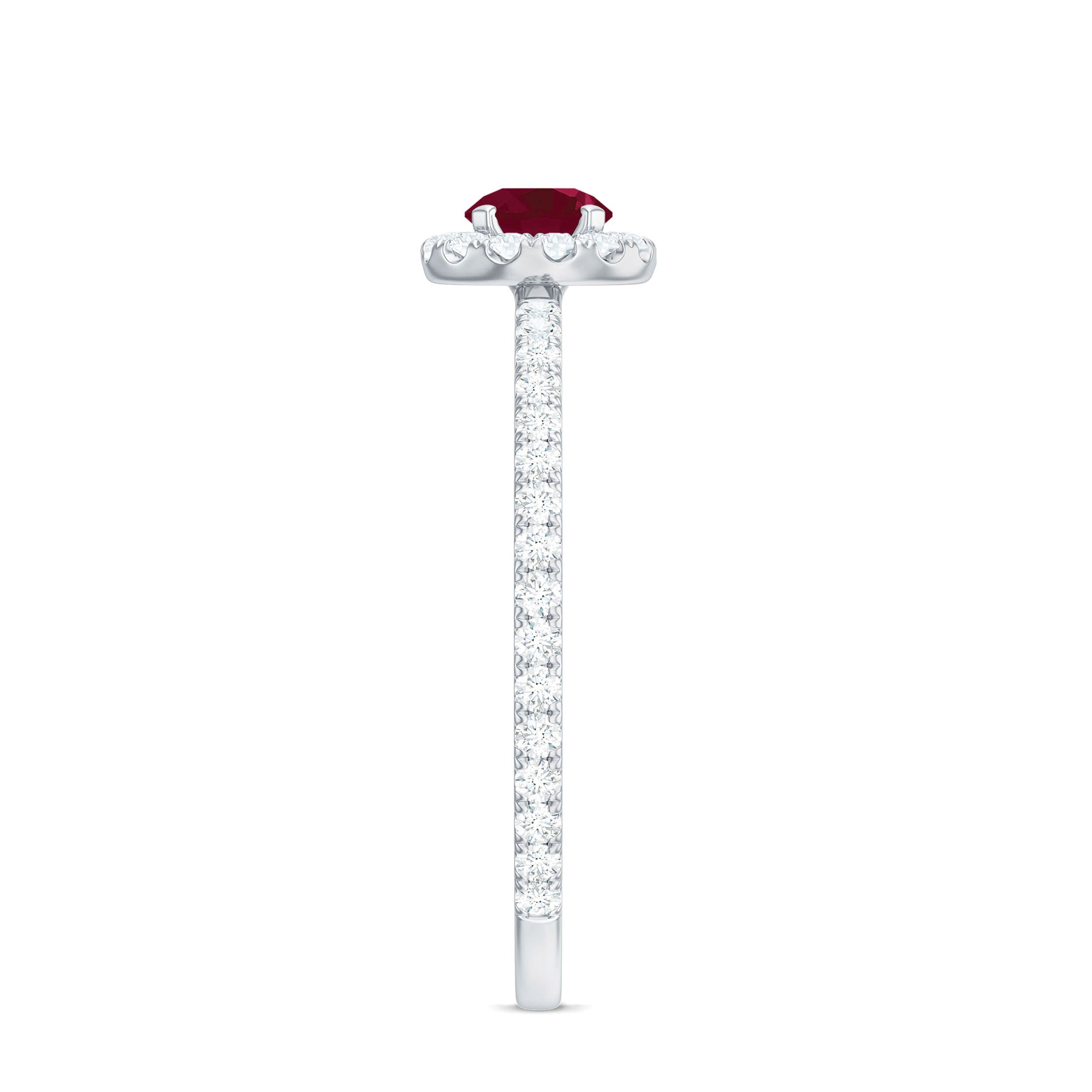 Minimal Ruby Engagement Ring with Diamond Halo
