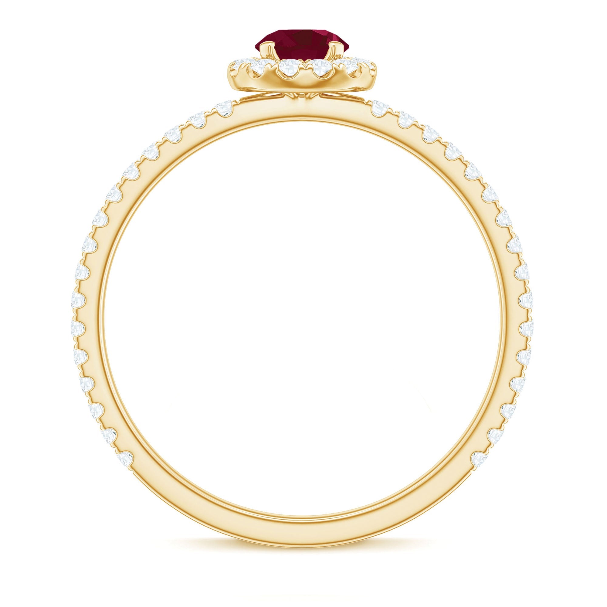 Minimal Ruby Engagement Ring with Diamond Halo
