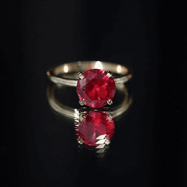 9 MM Round Cut Created Ruby Solitaire Ring for Women