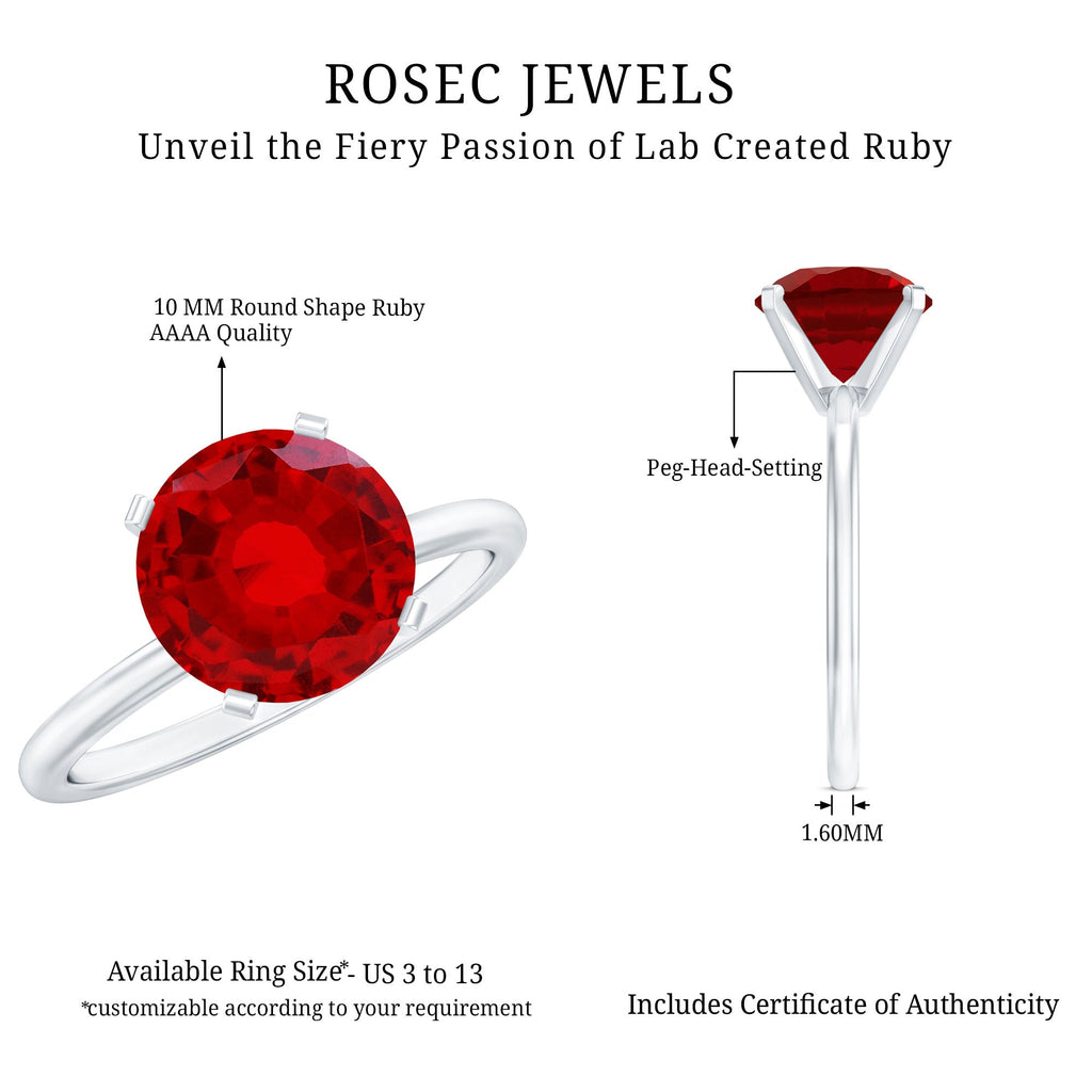 9 MM Round Cut Created Ruby Solitaire Ring for Women