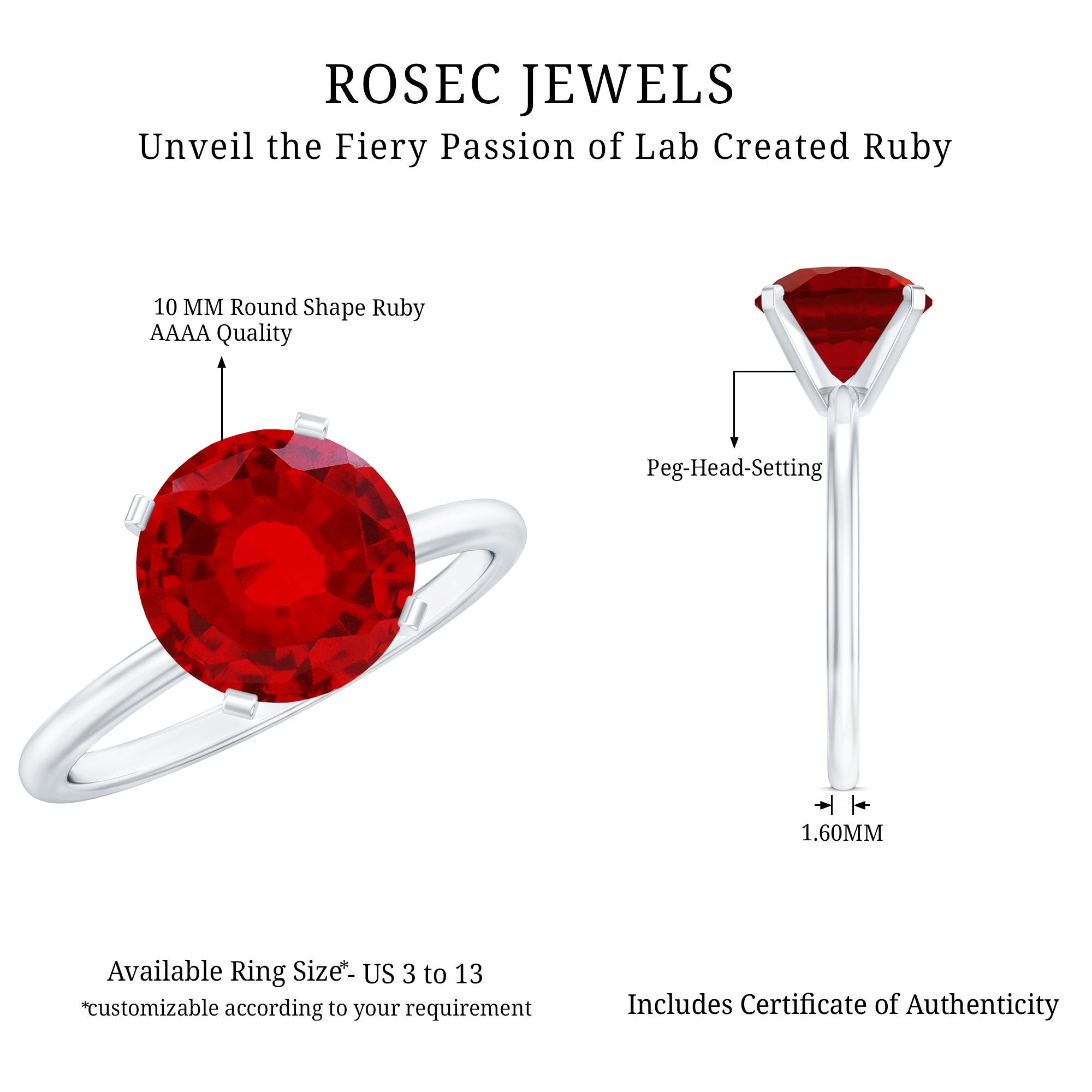 9 MM Round Cut Created Ruby Solitaire Ring for Women
