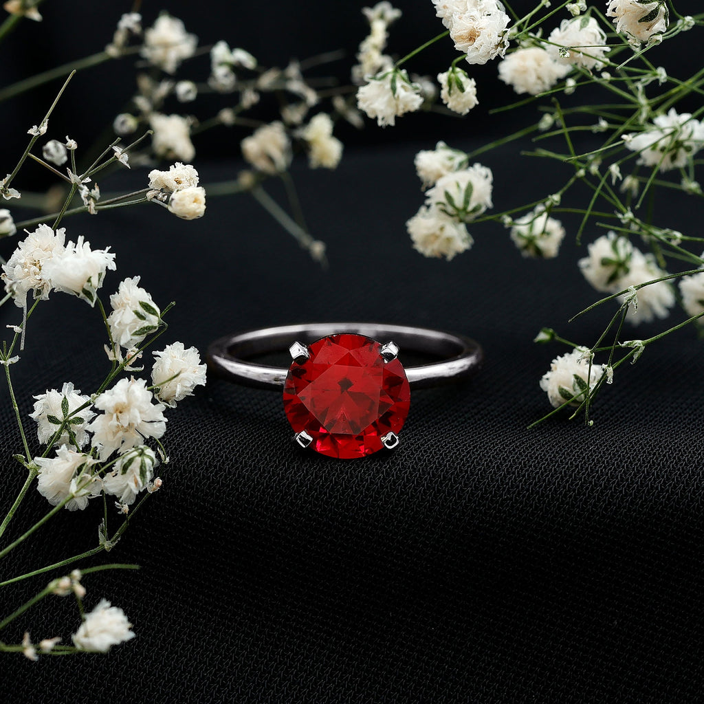 9 MM Round Cut Created Ruby Solitaire Ring for Women