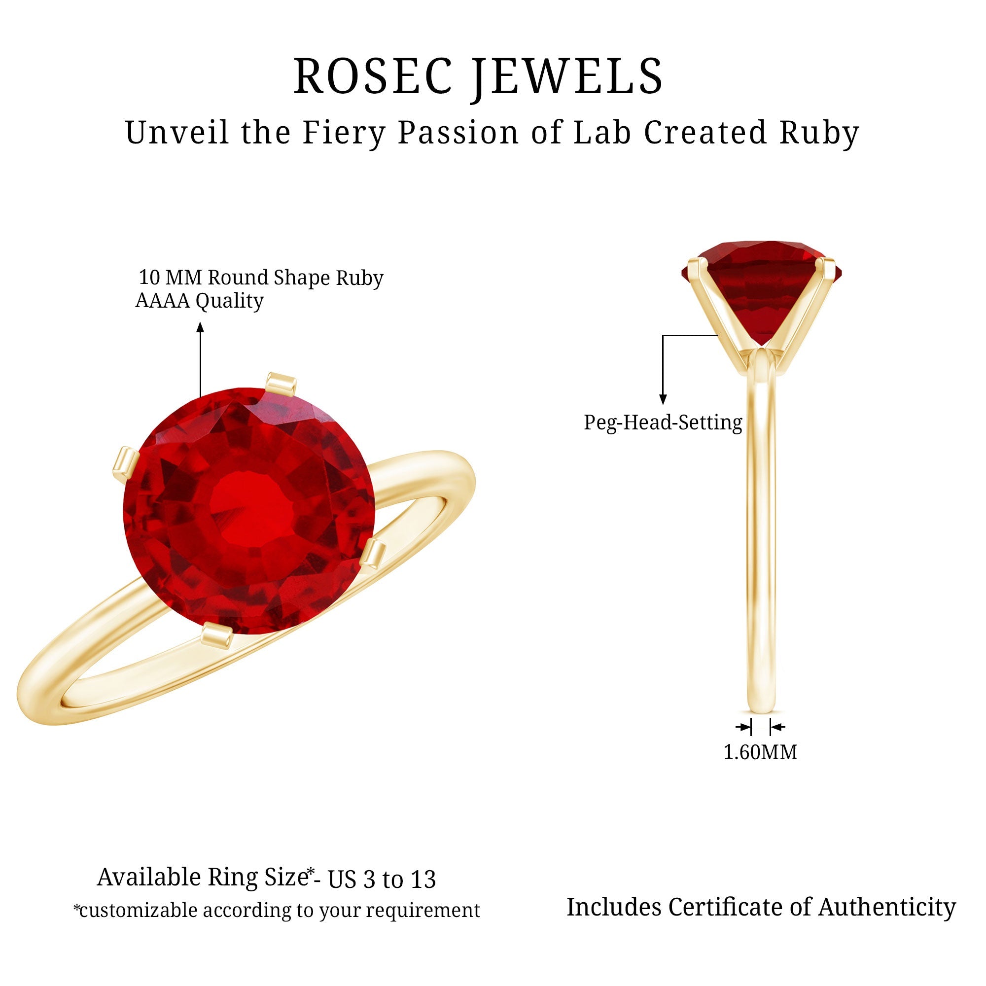 9 MM Round Cut Created Ruby Solitaire Ring for Women